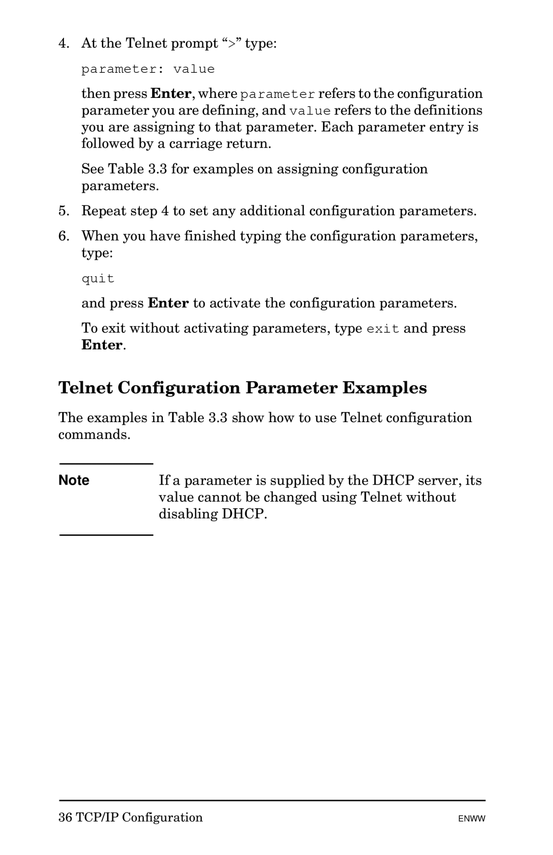 HP 510x Print Server manual Telnet Configuration Parameter Examples 