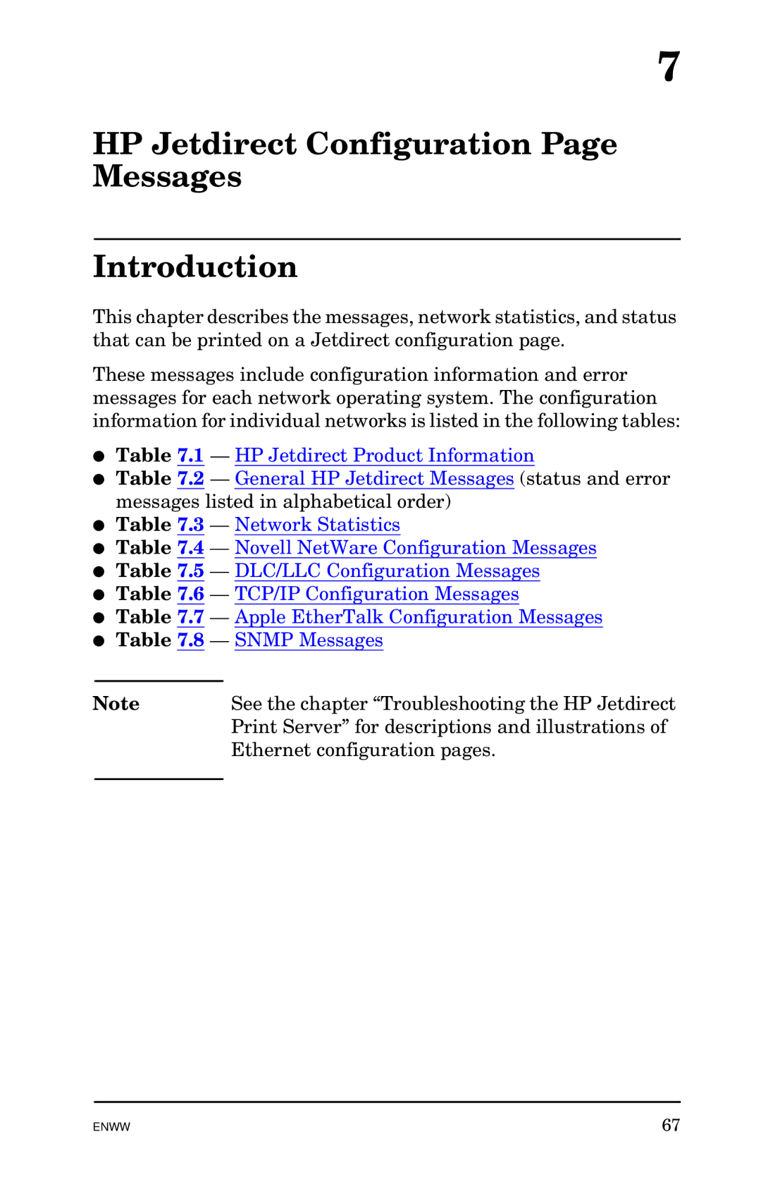 HP 510x Print Server manual HP Jetdirect Configuration Page Messages Introduction, Ethernet configuration pages 