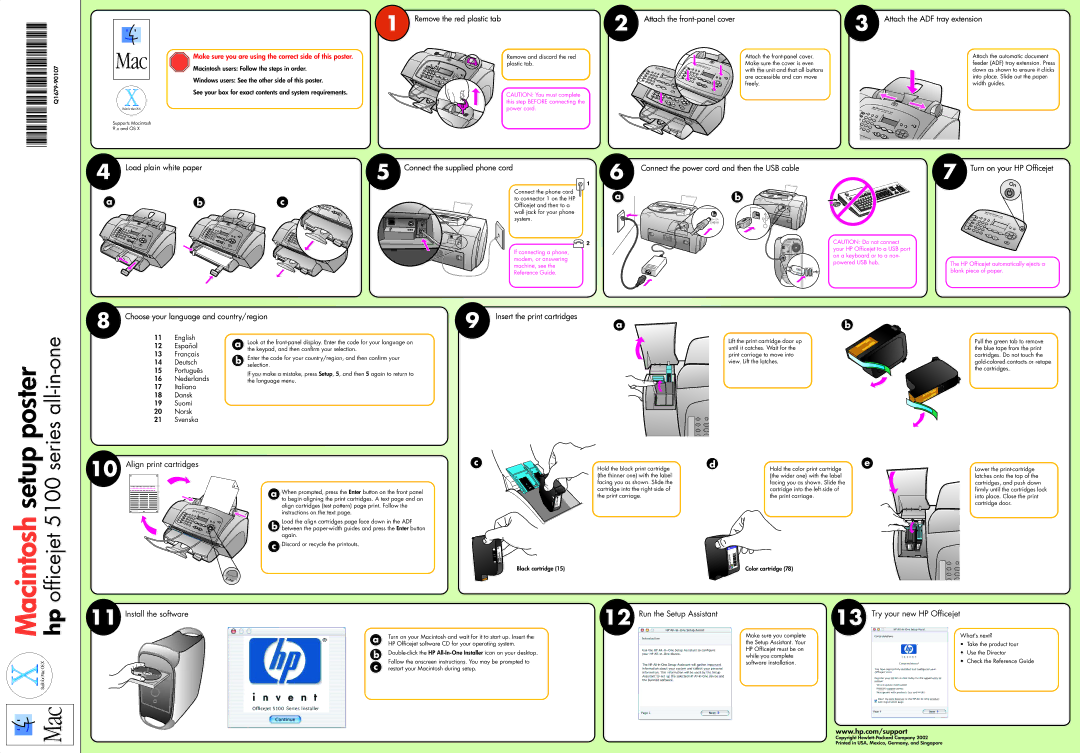 HP 5110v, 5110xi, 5105 manual Macintosh setup poster, Officejet, Series all-in-one, Q1679-90107* *Q1679-90107 