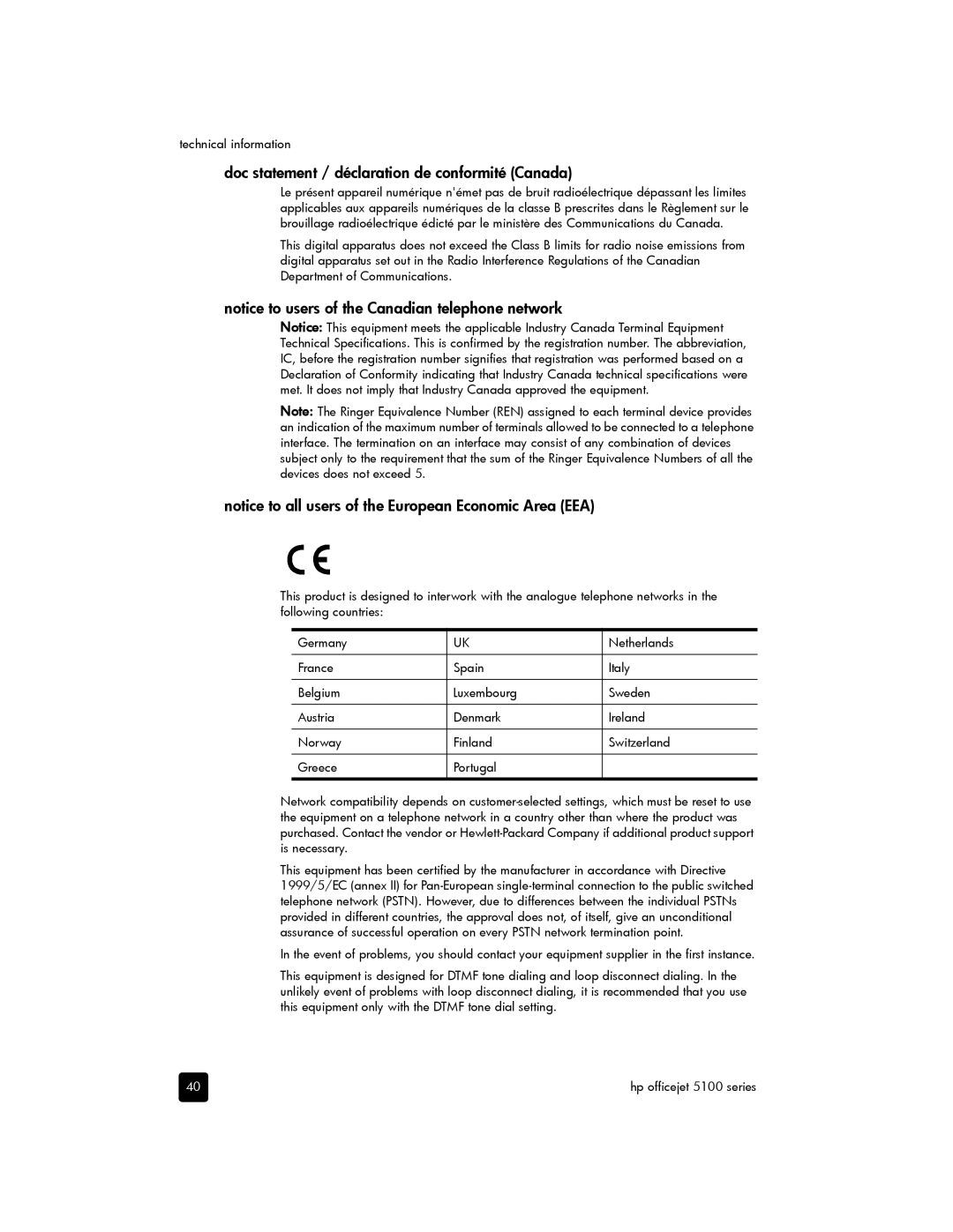 HP 5110xi, 5110v manual Doc statement / déclaration de conformité Canada 