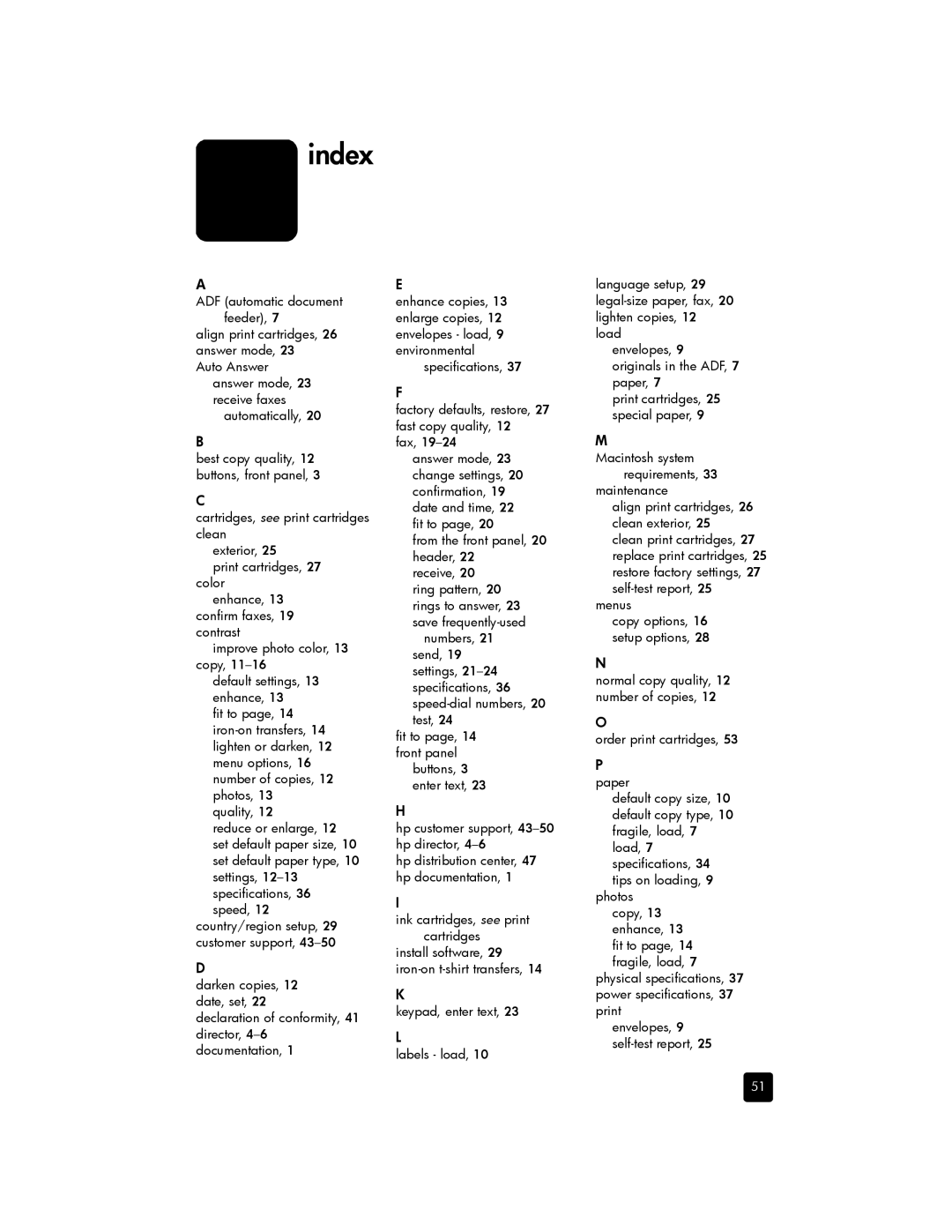 HP 5110v, 5110xi manual Index 