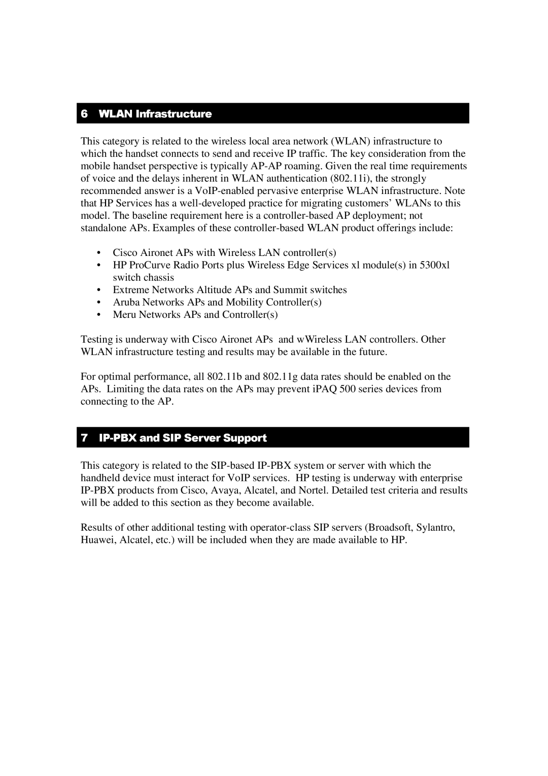 HP 512 manual Wlan Infrastructure, IP-PBX and SIP Server Support 