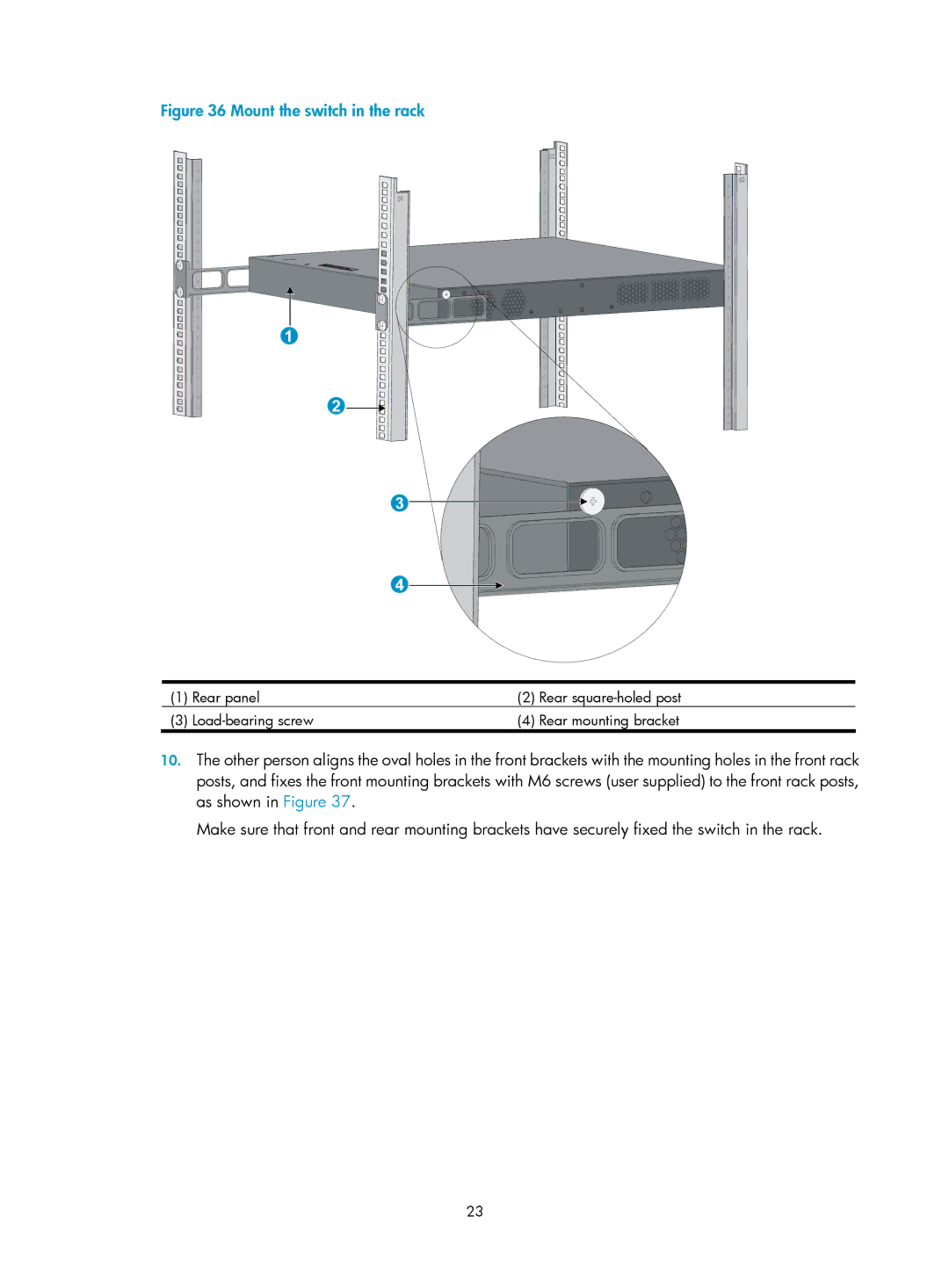 HP 5120 SI, 5120 48G, 5120 EI, E5500-48-POE manual Mount the switch in the rack 