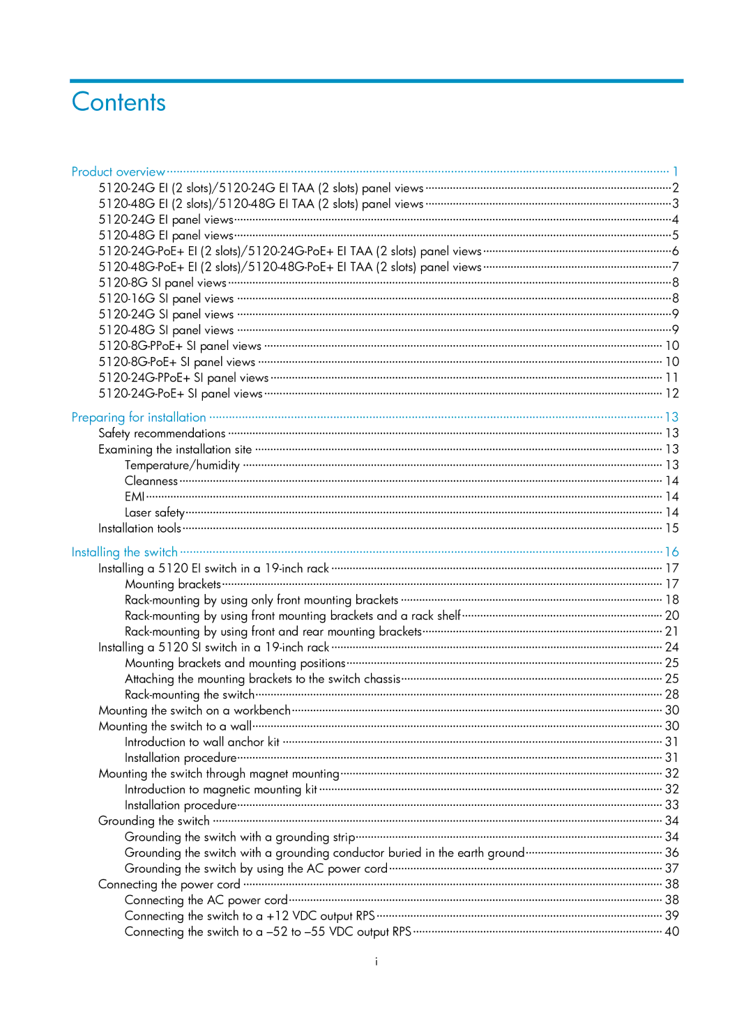 HP E5500-48-POE, 5120 SI, 5120 48G, 5120 EI manual Contents 