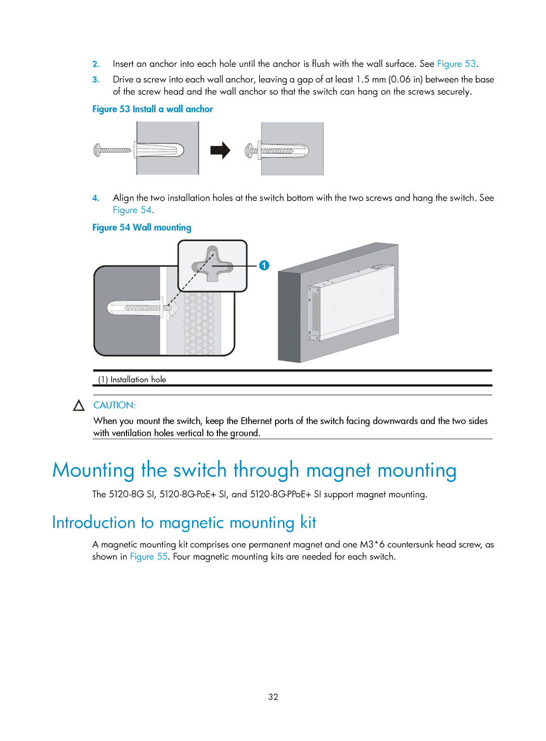 HP 5120 48G, 5120 SI, 5120 EI manual Mounting the switch through magnet mounting, Introduction to magnetic mounting kit 