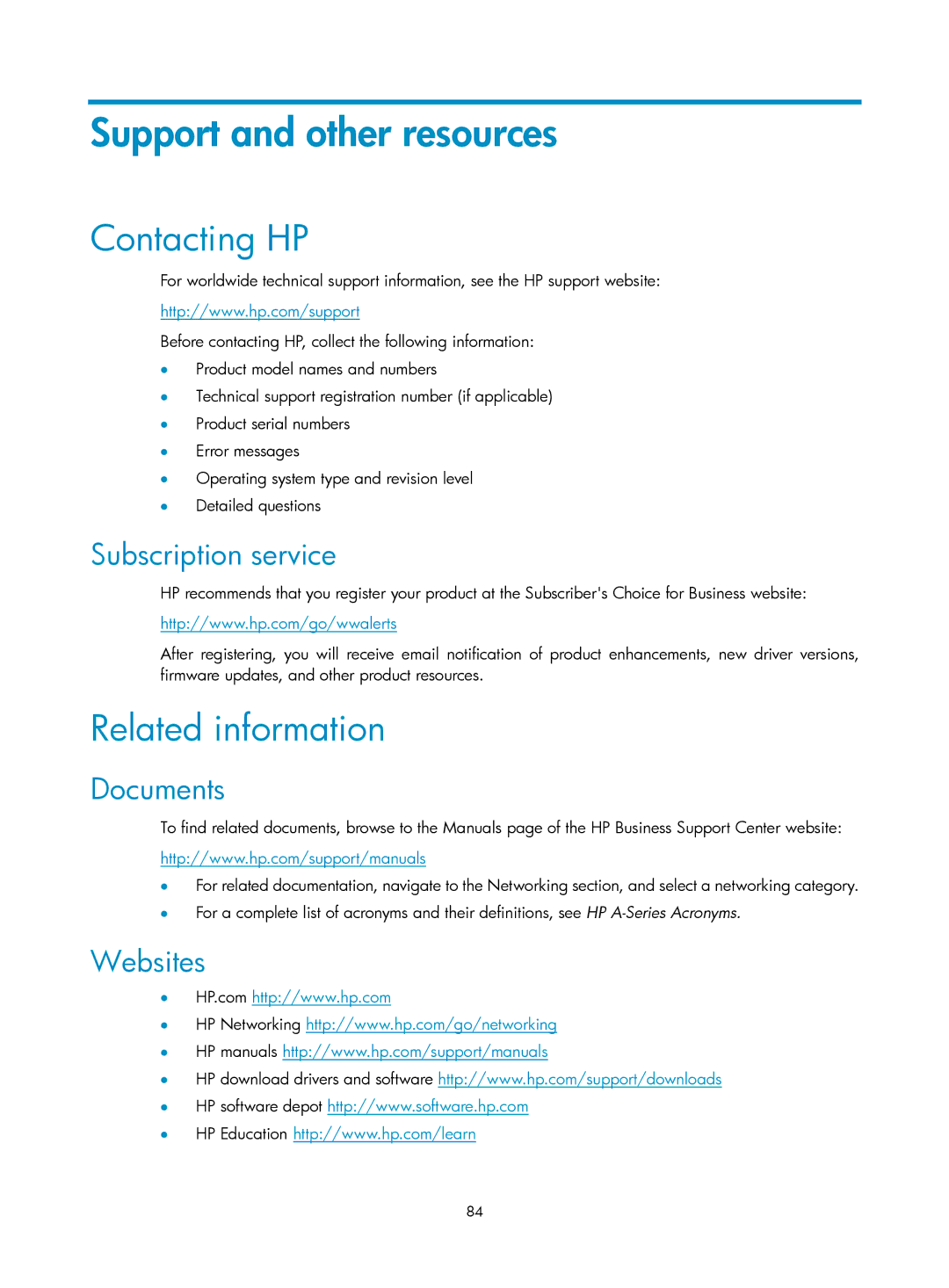 HP 5120 48G, 5120 SI, 5120 EI, E5500-48-POE manual Support and other resources, Contacting HP, Related information 