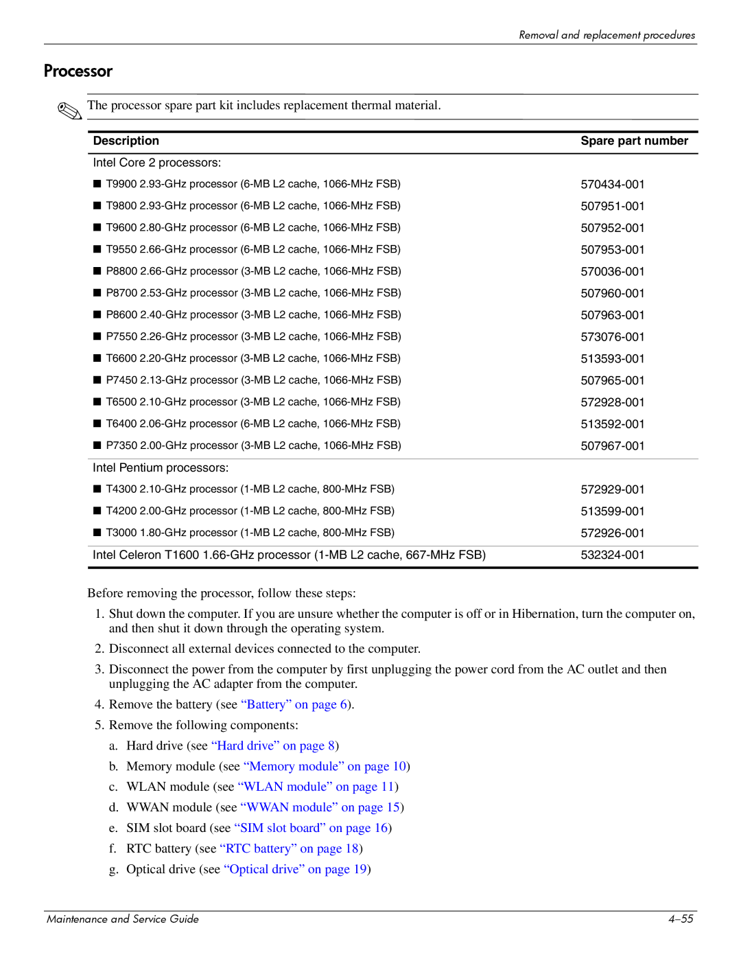 HP 512424-001 manual Processor 