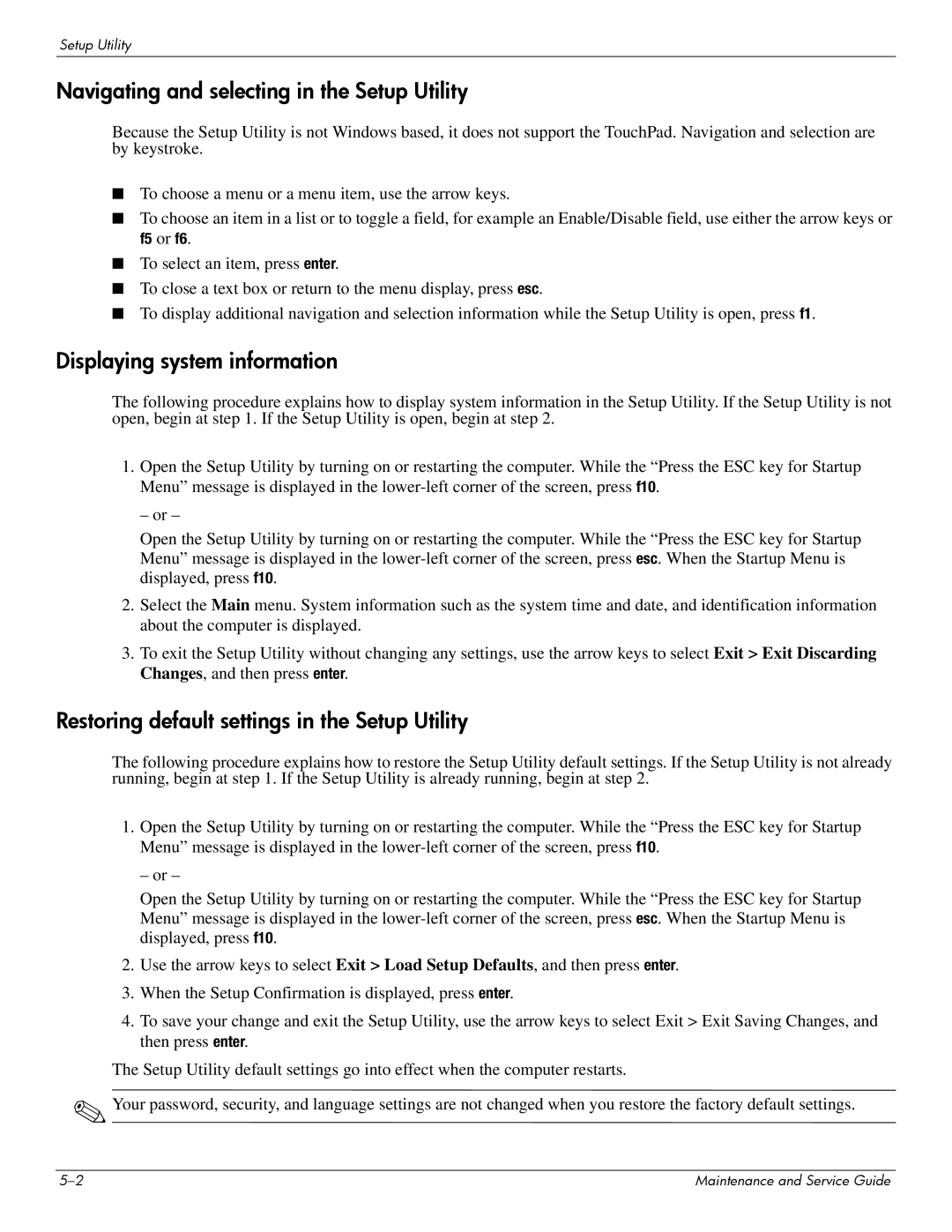 HP 512424-001 manual Navigating and selecting in the Setup Utility, Displaying system information 