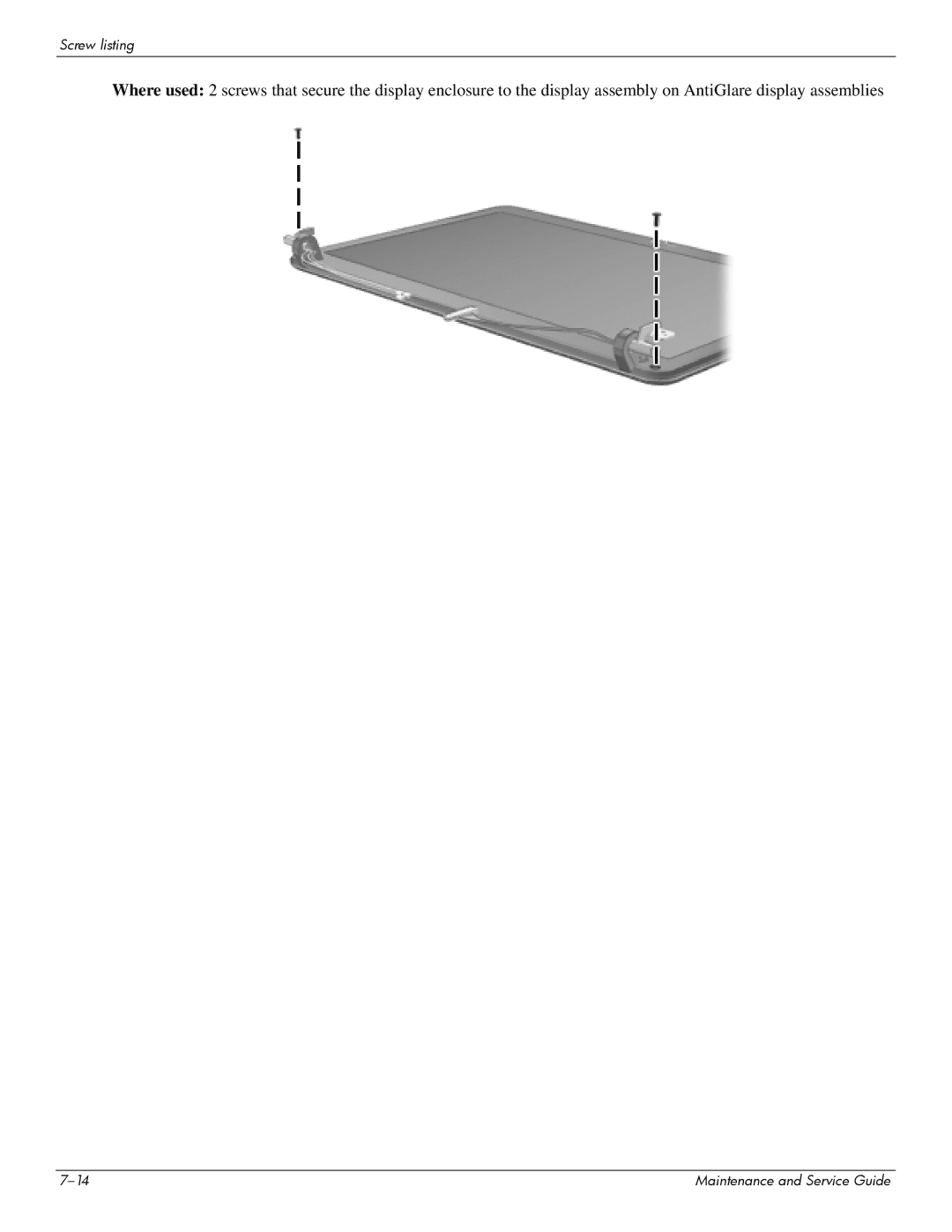 HP 512424-001 manual Screw listing 