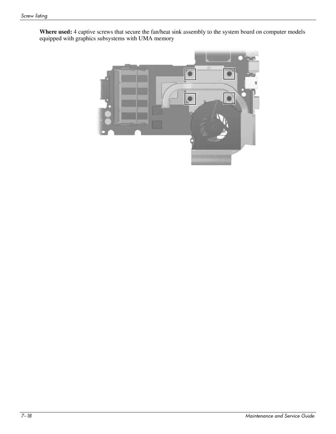 HP 512424-001 manual Screw listing 