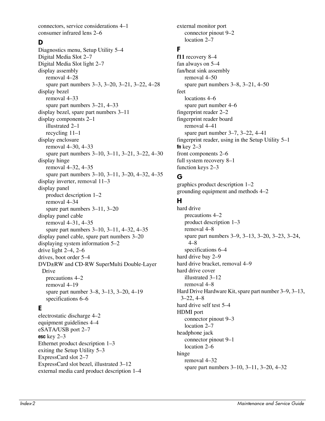 HP 512424-001 manual Index-2 