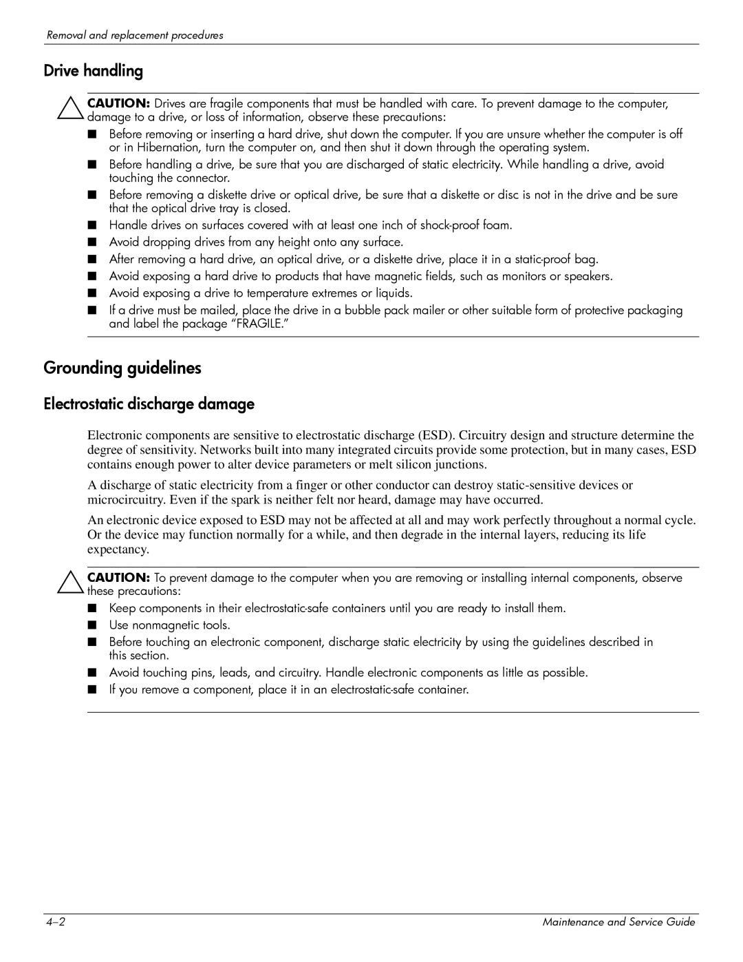 HP 512424-001 manual Grounding guidelines, Drive handling 