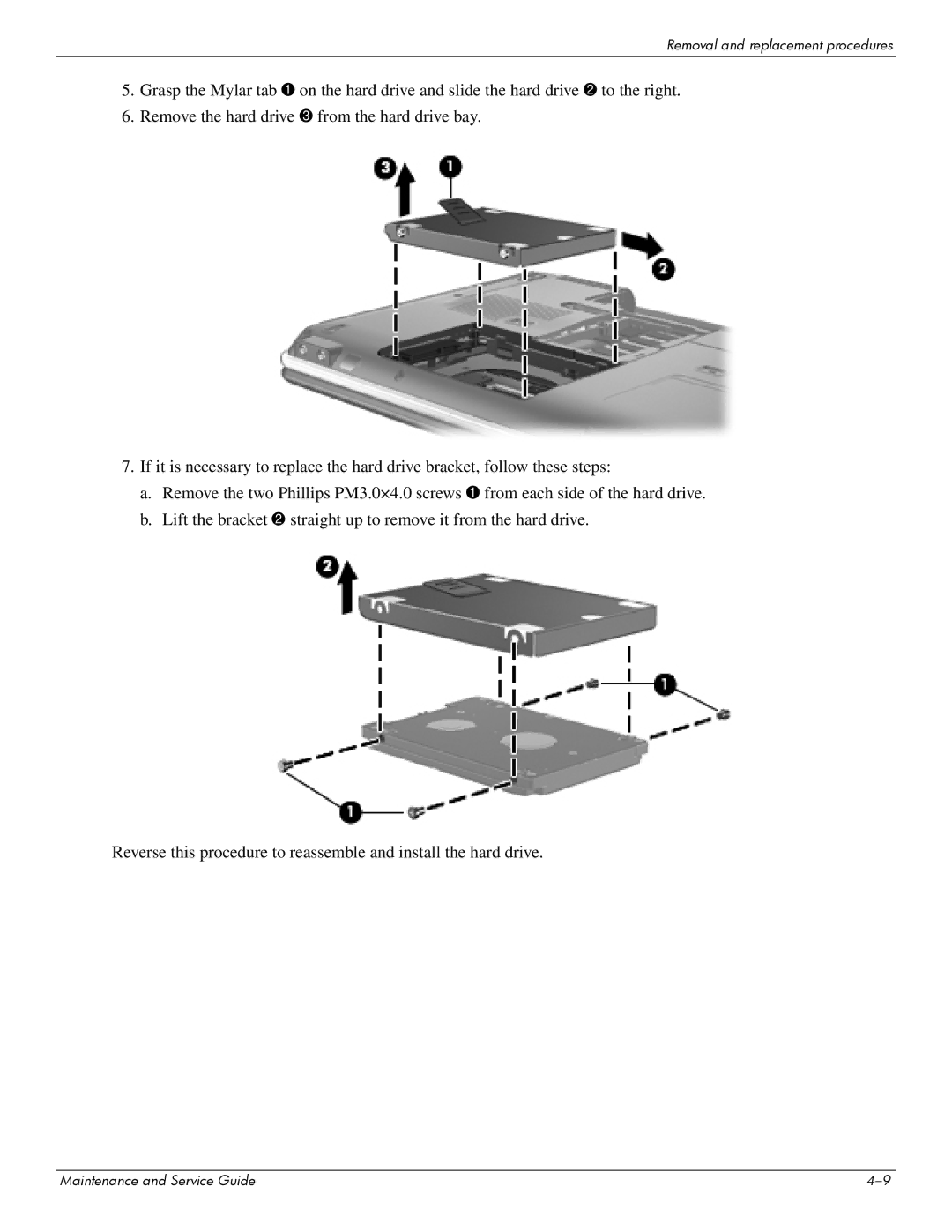 HP 512424-001 manual Removal and replacement procedures 