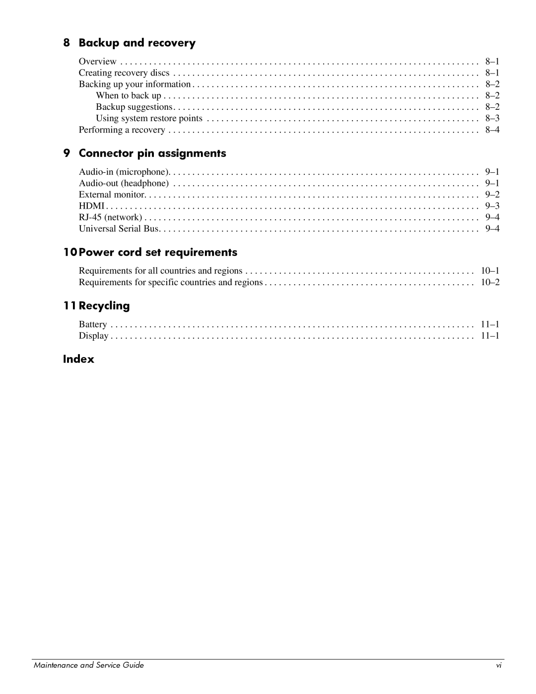 HP 512424-001 manual 11Recycling 