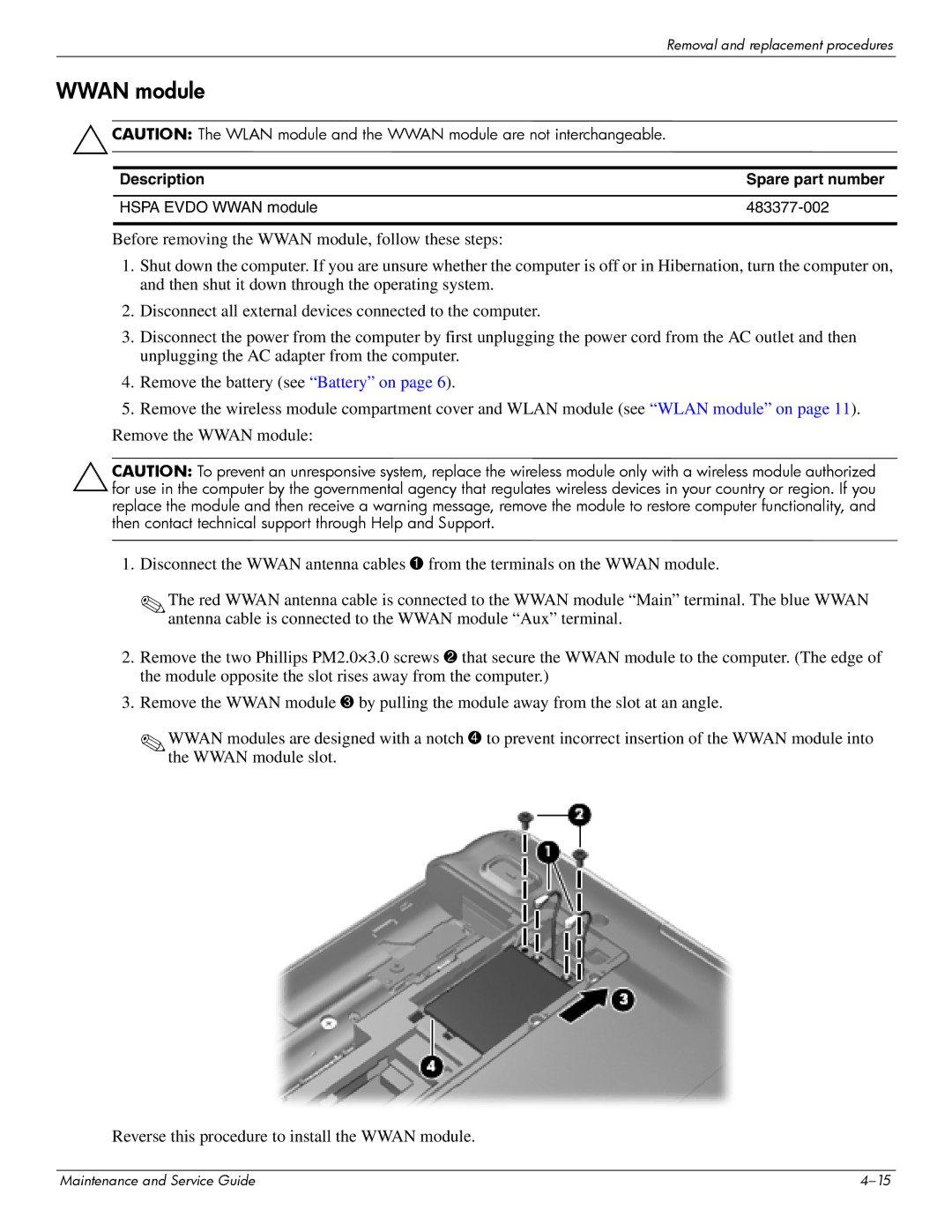 HP 512424-001 manual Wwan module 