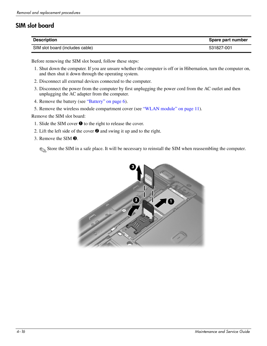 HP 512424-001 manual SIM slot board 