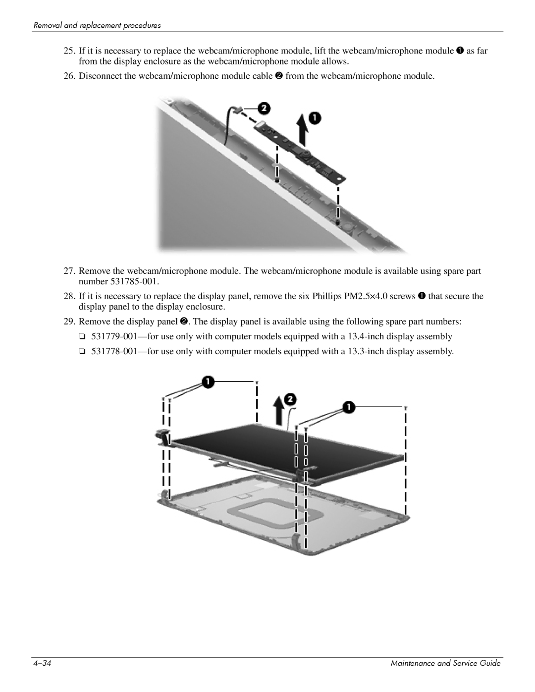 HP 512424-001 manual Removal and replacement procedures 