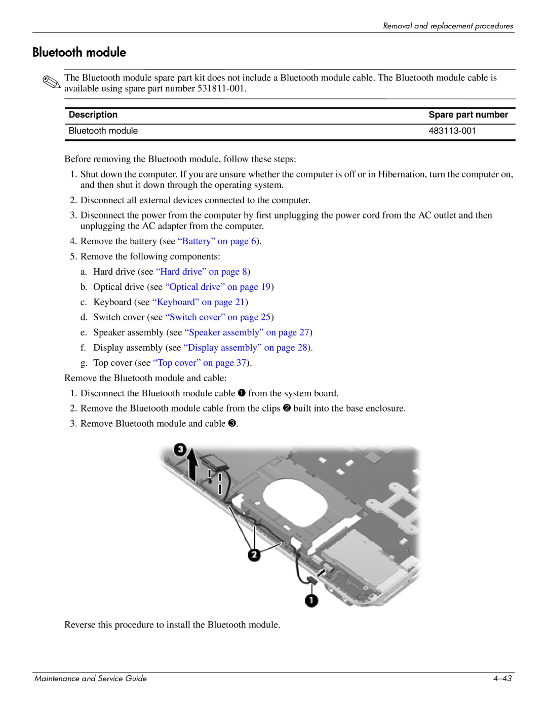 HP 512424-001 manual Bluetooth module 