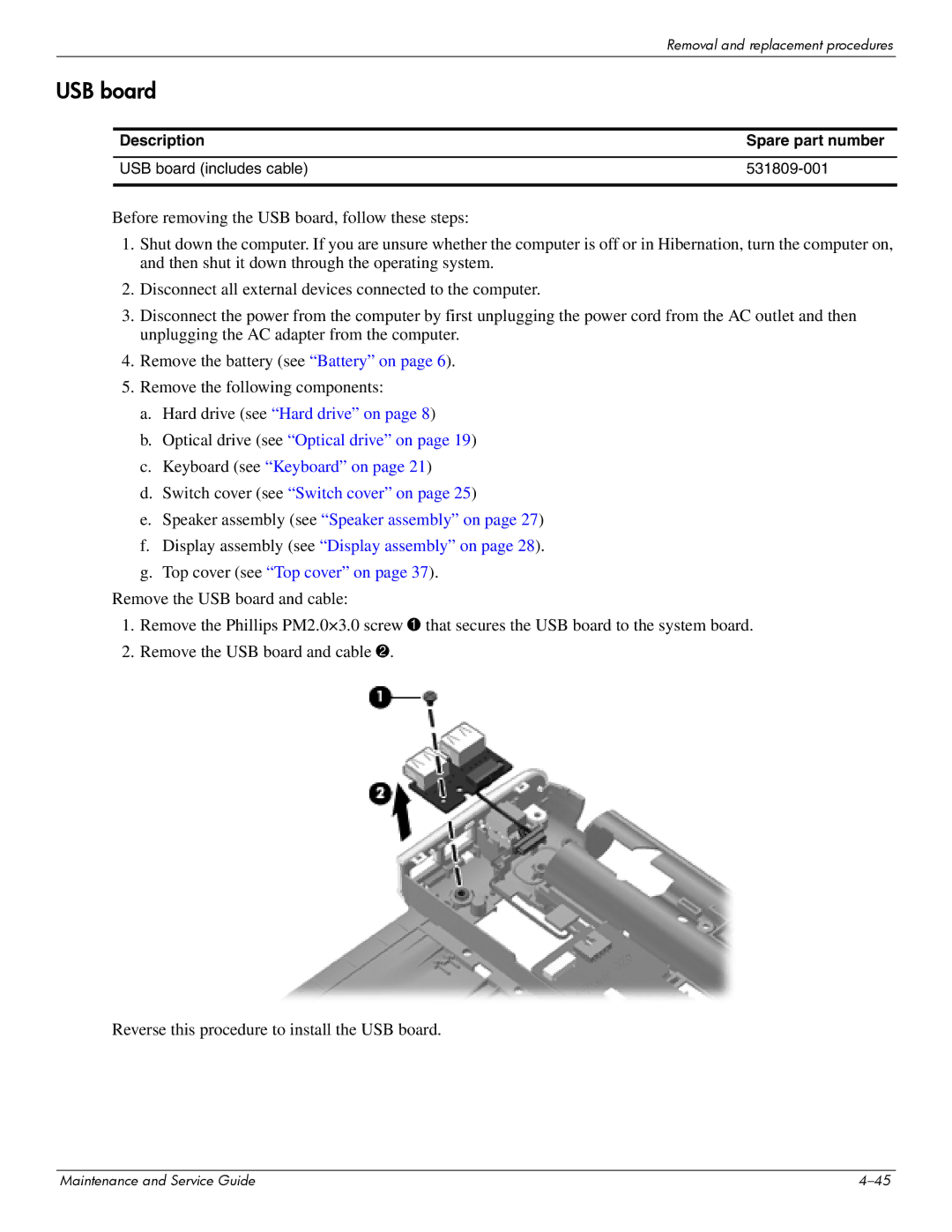 HP 512424-001 manual USB board 