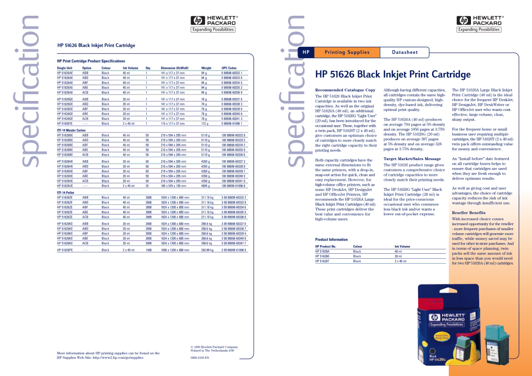 HP 51626 manual Recommended Catalogue Copy, Target Market/Sales Message, Reseller Benefits 