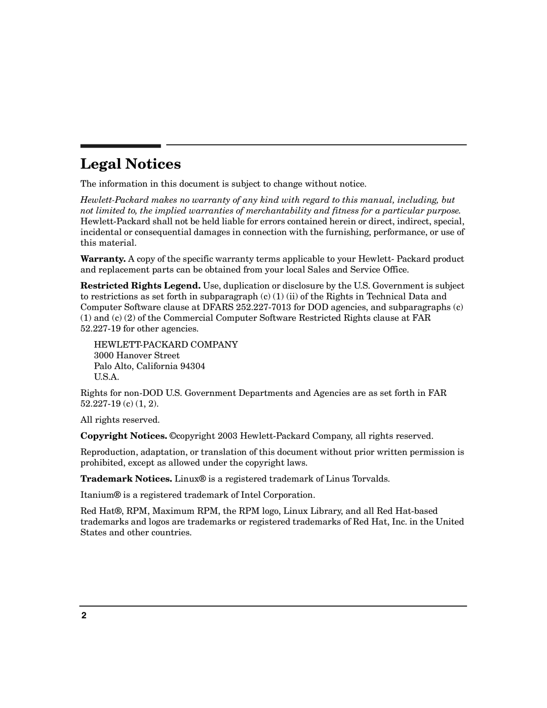 HP 5187-2286 manual Legal Notices 