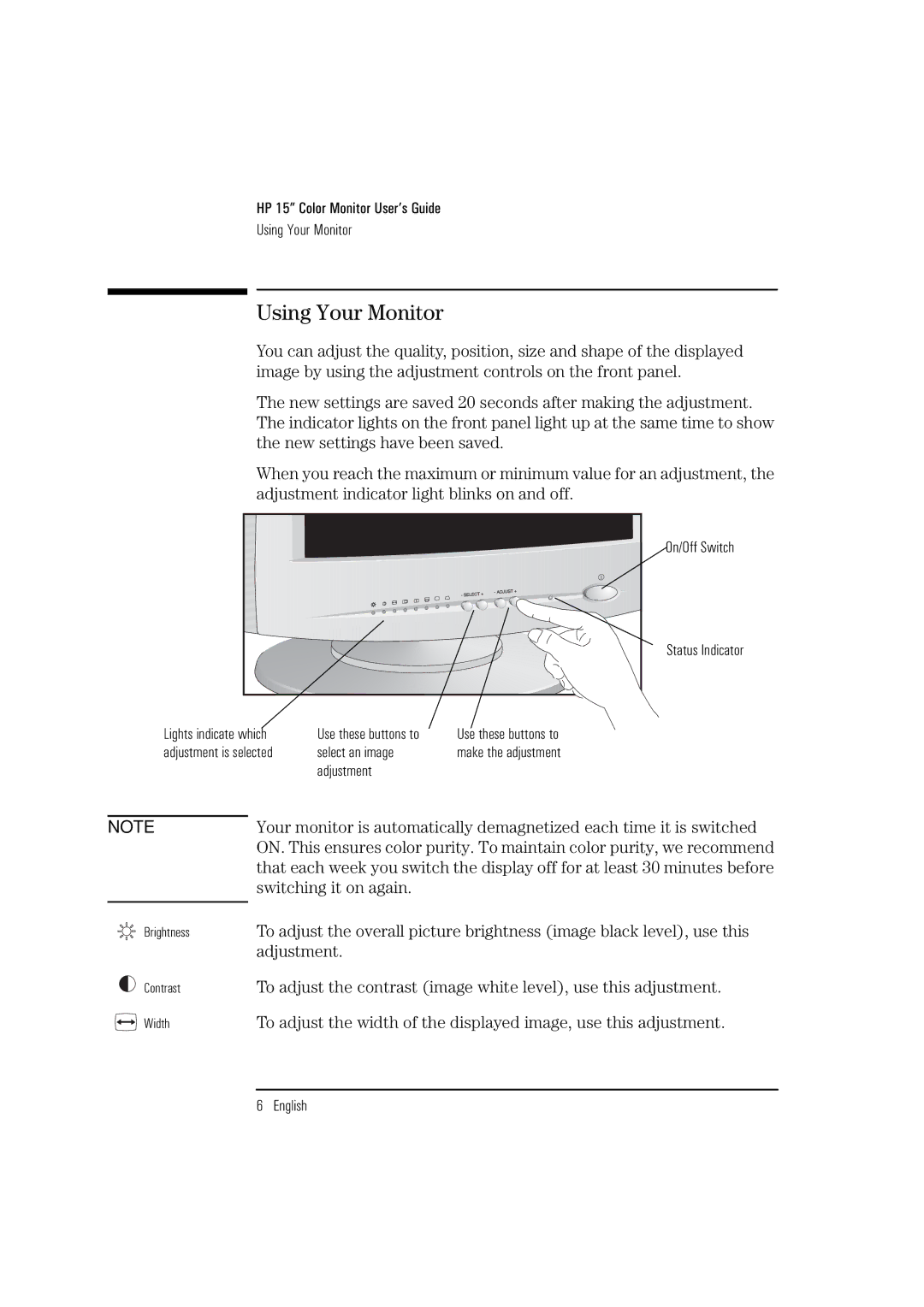 HP 52 D2828A manual Using Your Monitor 