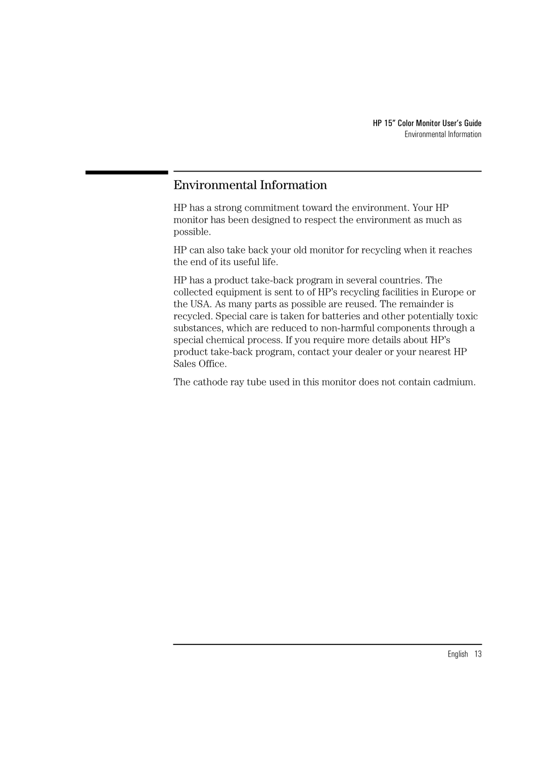 HP 52 D2828A manual Environmental Information 