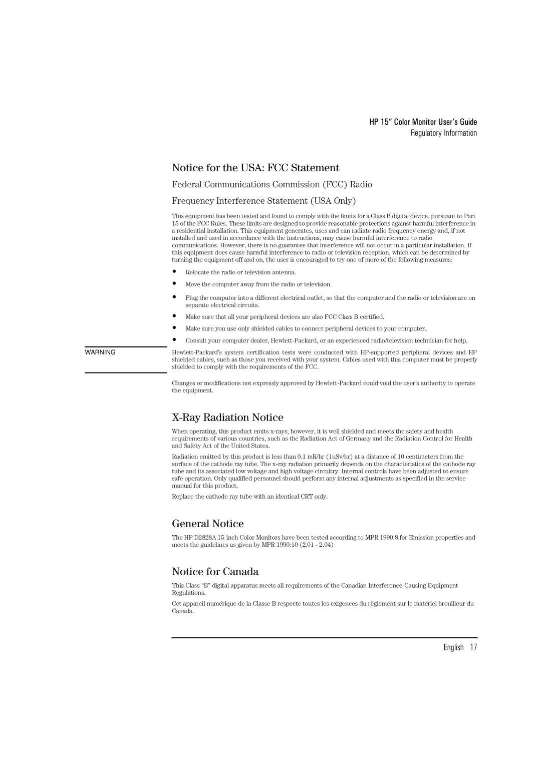 HP 52 D2828A manual Ray Radiation Notice, General Notice 