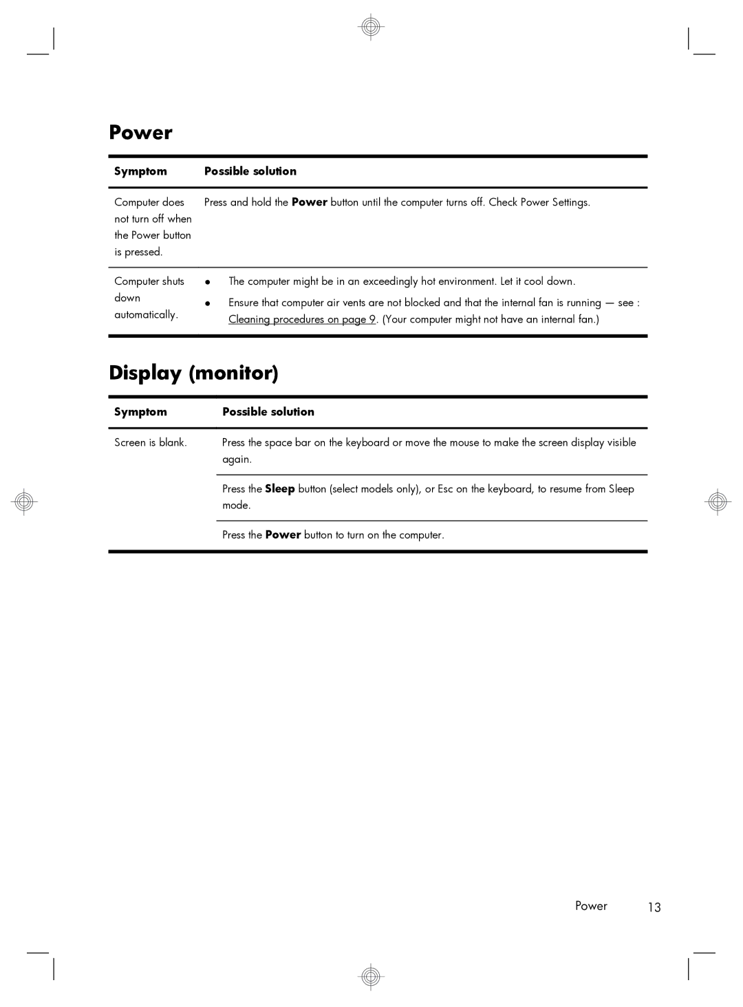 HP 520-1070 manual Power, Display monitor 