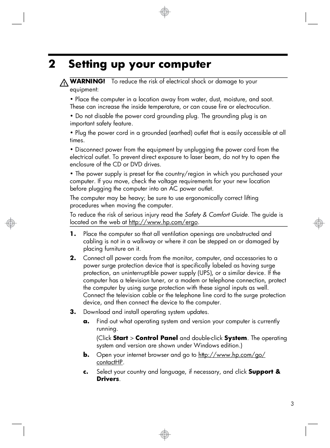 HP 520-1070 manual Setting up your computer 