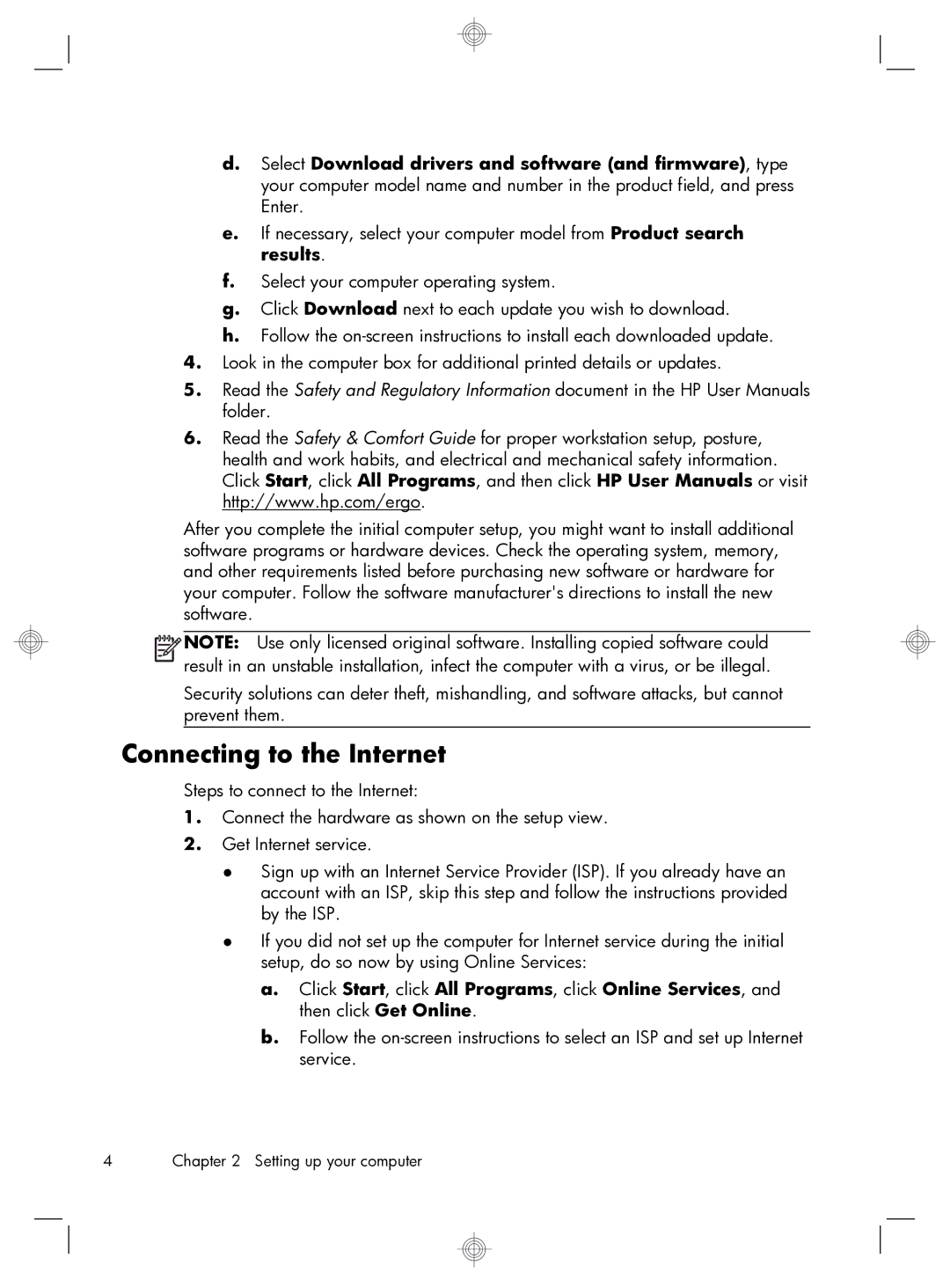 HP 520-1070 manual Connecting to the Internet 