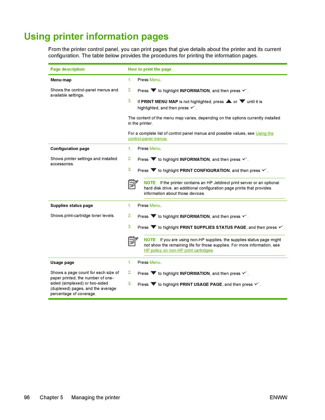 HP 5200 manual Using printer information pages, How to print 