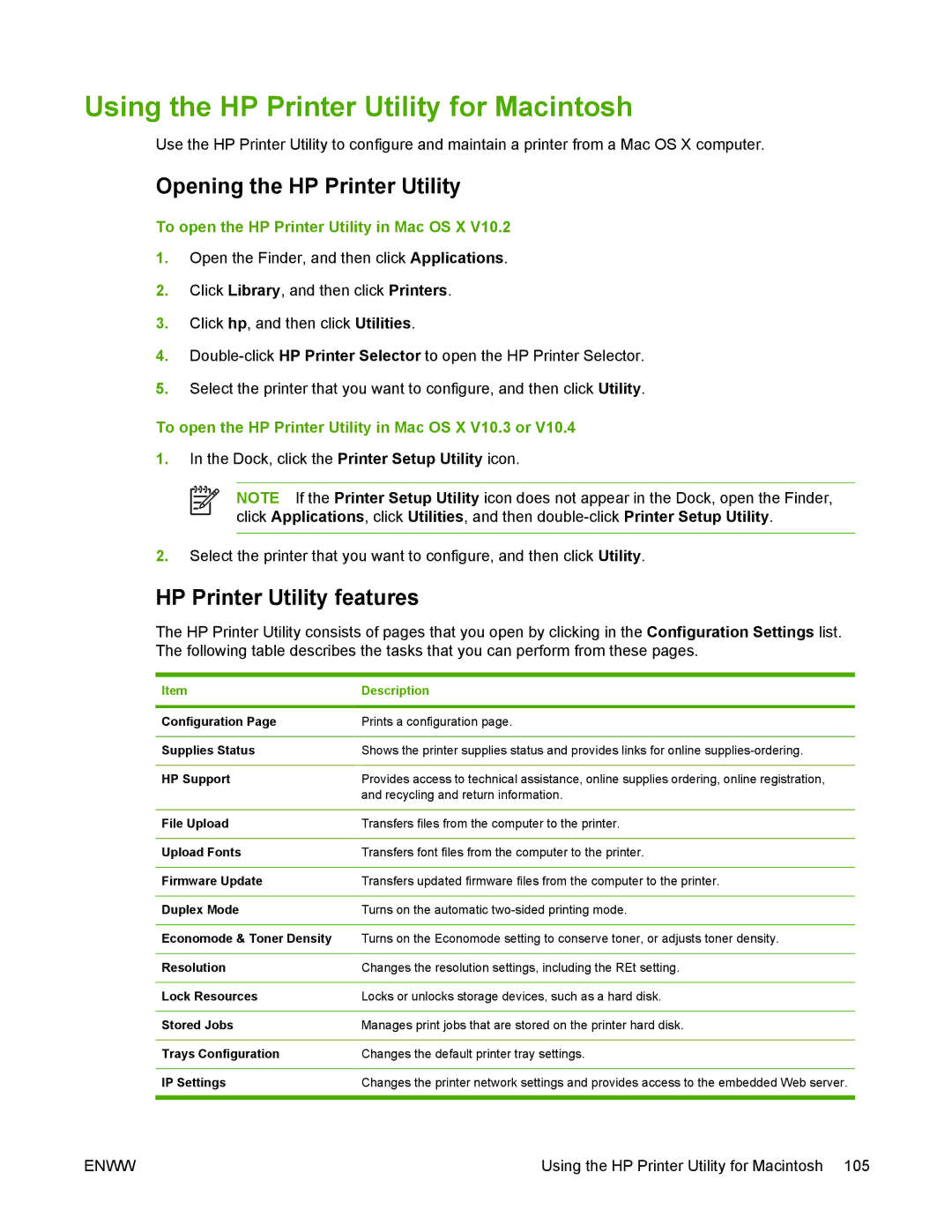 HP 5200 manual Using the HP Printer Utility for Macintosh, Opening the HP Printer Utility, HP Printer Utility features 