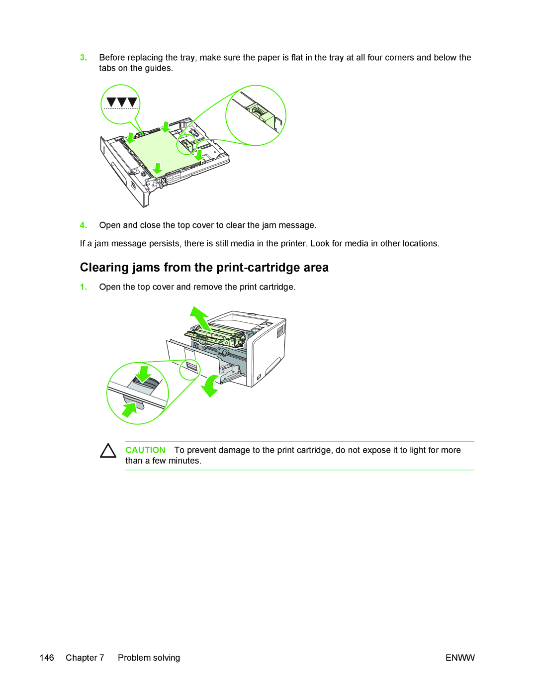 HP 5200 manual Clearing jams from the print-cartridge area 