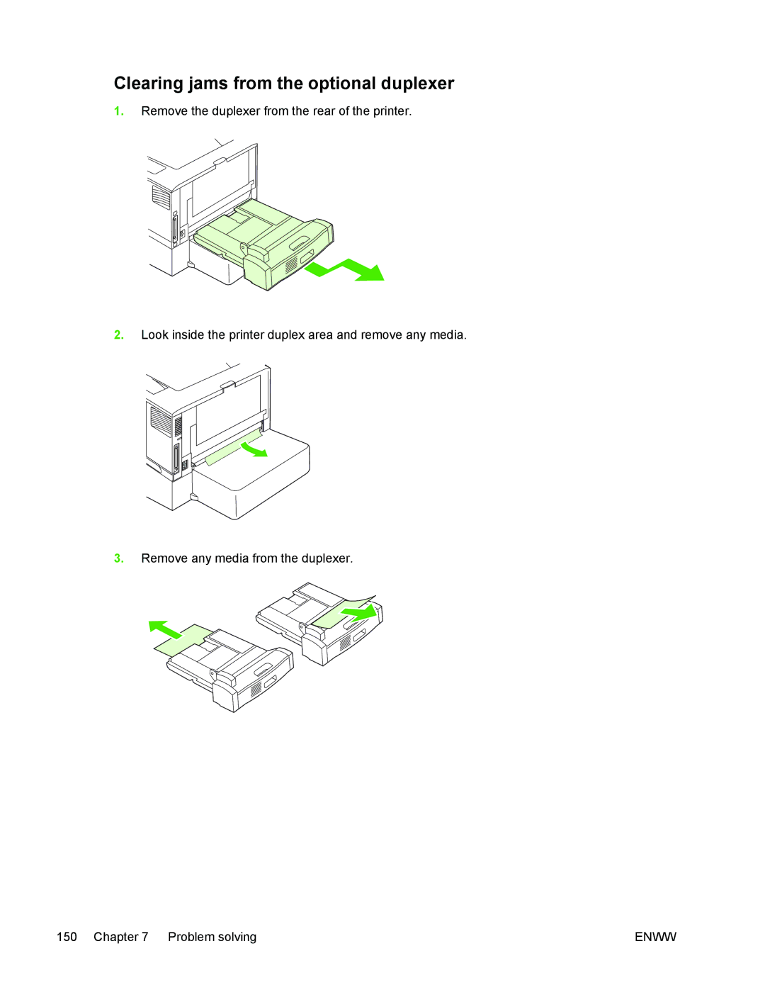 HP 5200 manual Clearing jams from the optional duplexer 