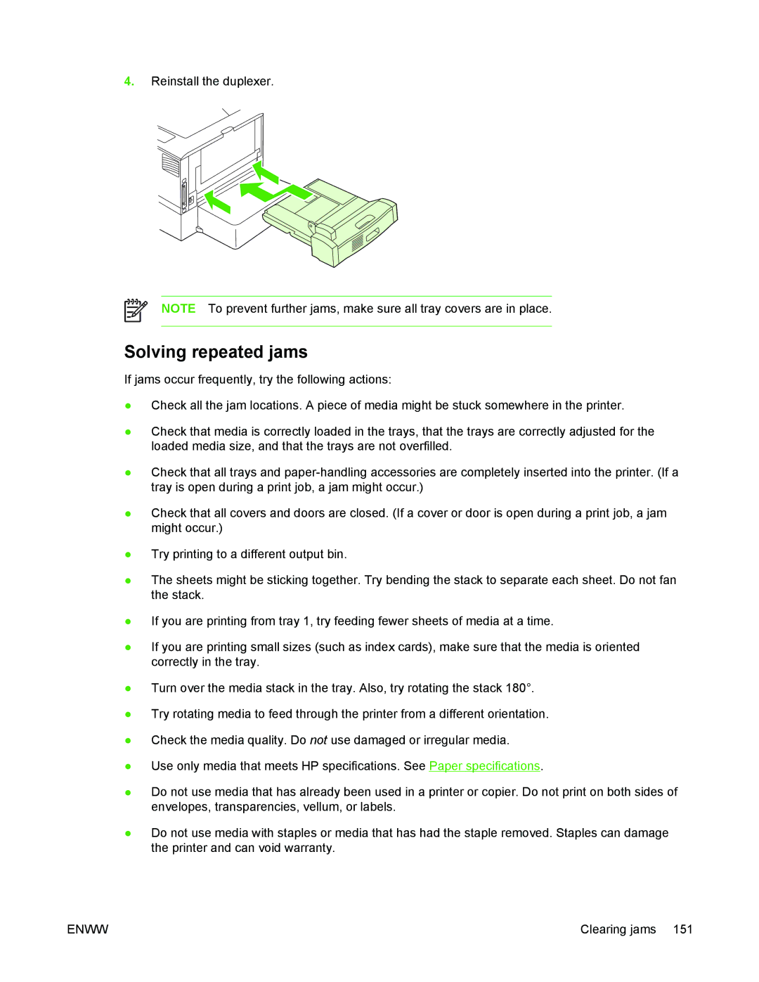 HP 5200 manual Solving repeated jams 