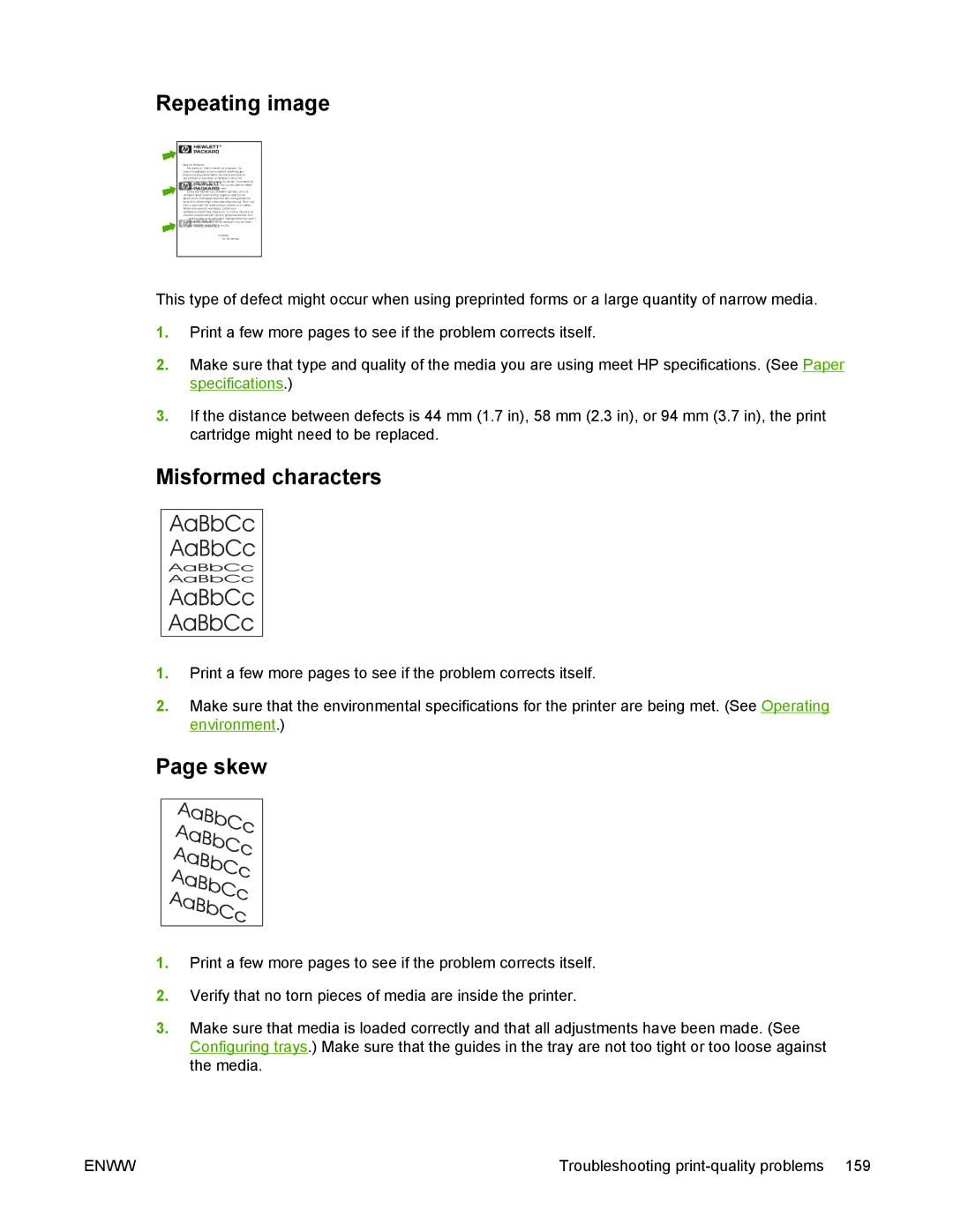 HP 5200 manual Repeating image, Misformed characters, Skew 