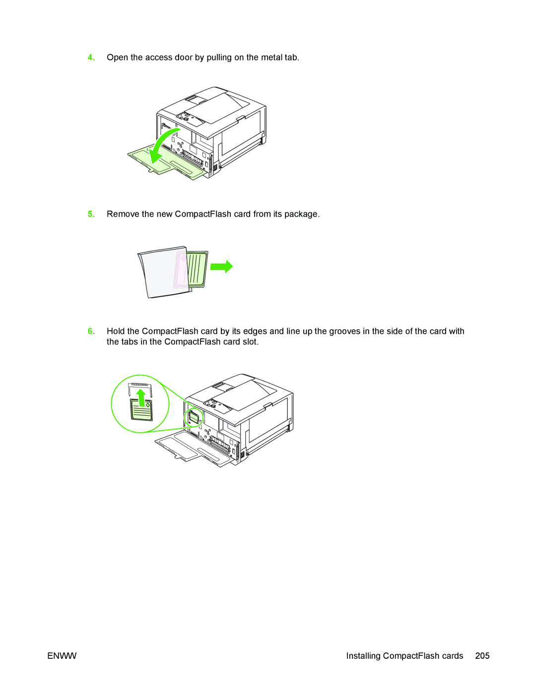 HP 5200 manual Installing CompactFlash cards 