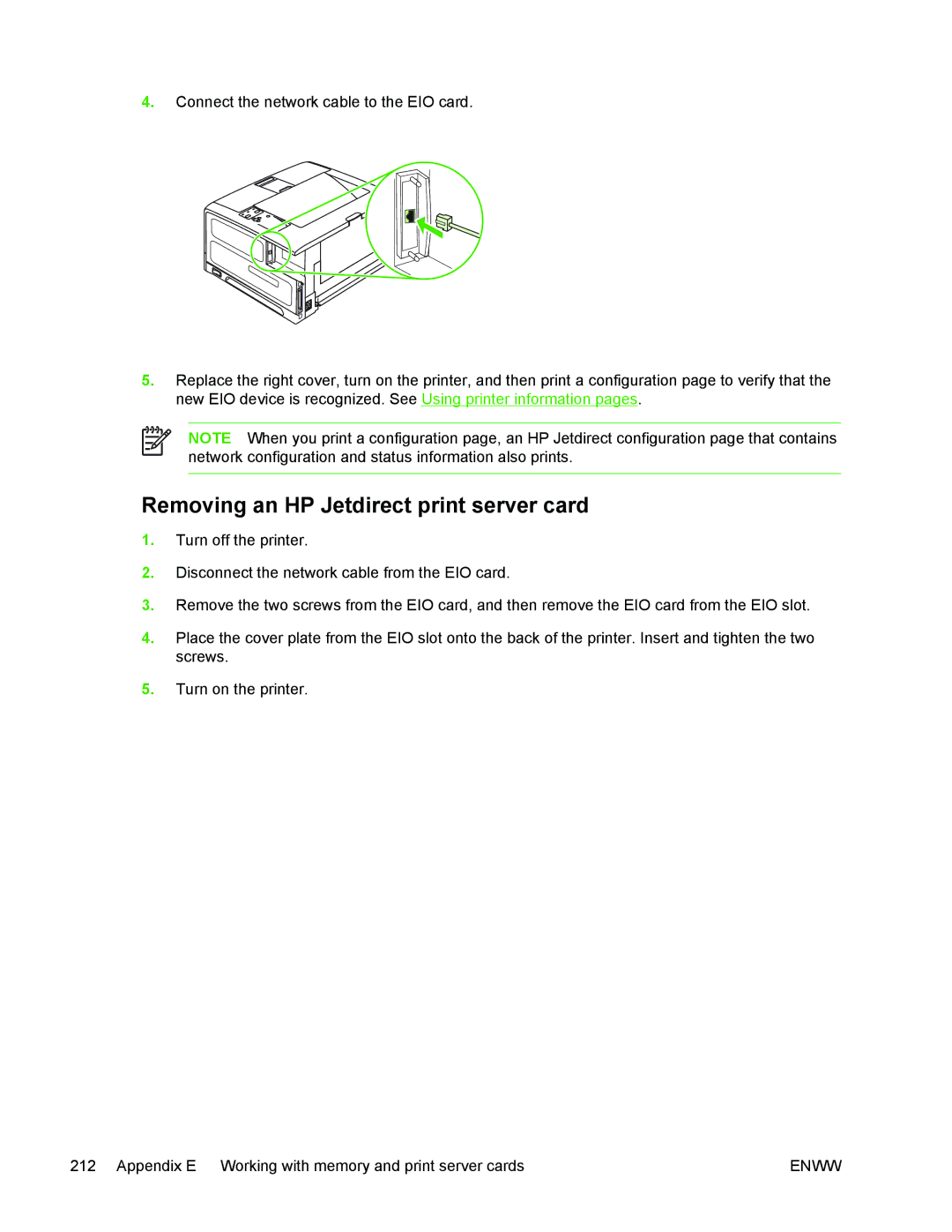 HP 5200 manual Removing an HP Jetdirect print server card 