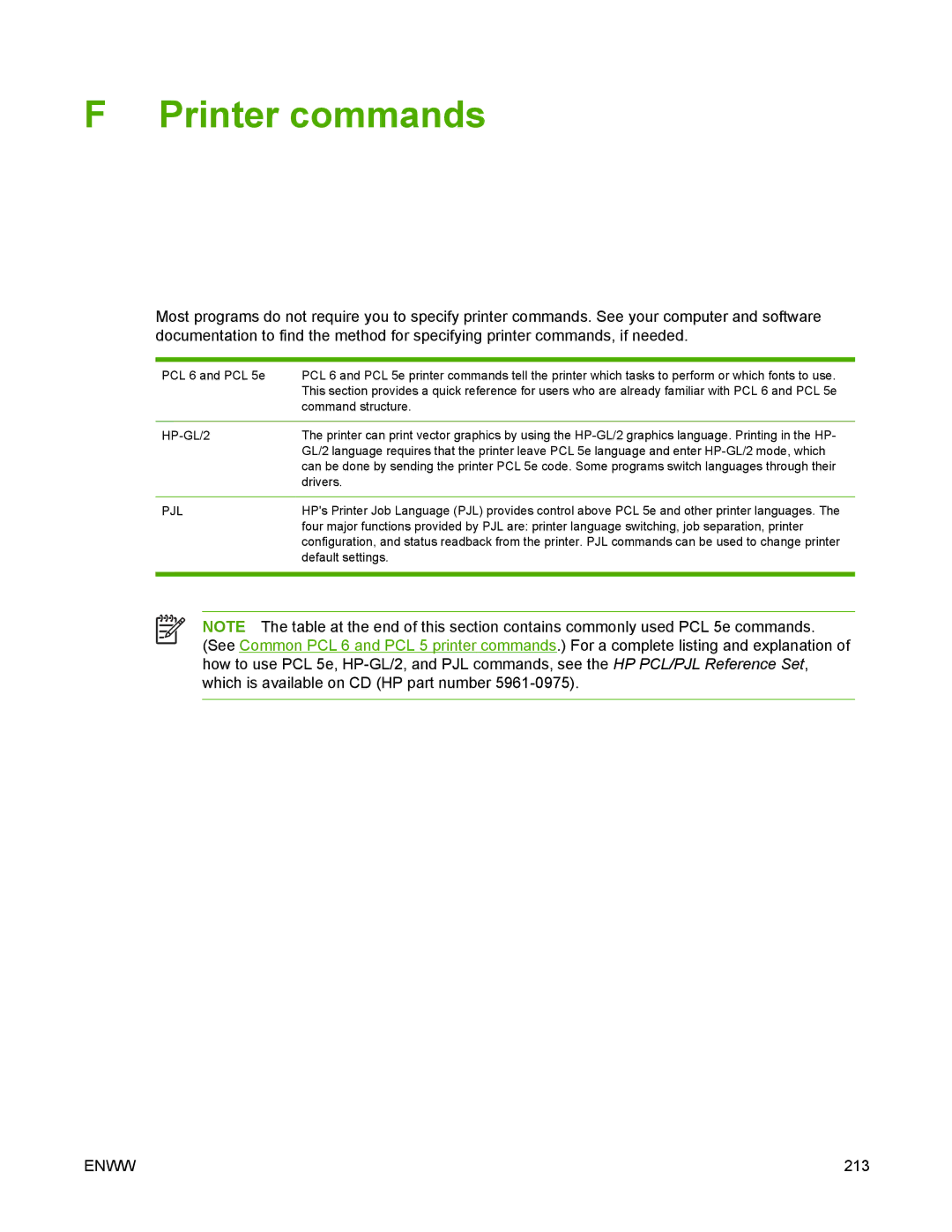 HP 5200 manual Printer commands, Pjl 