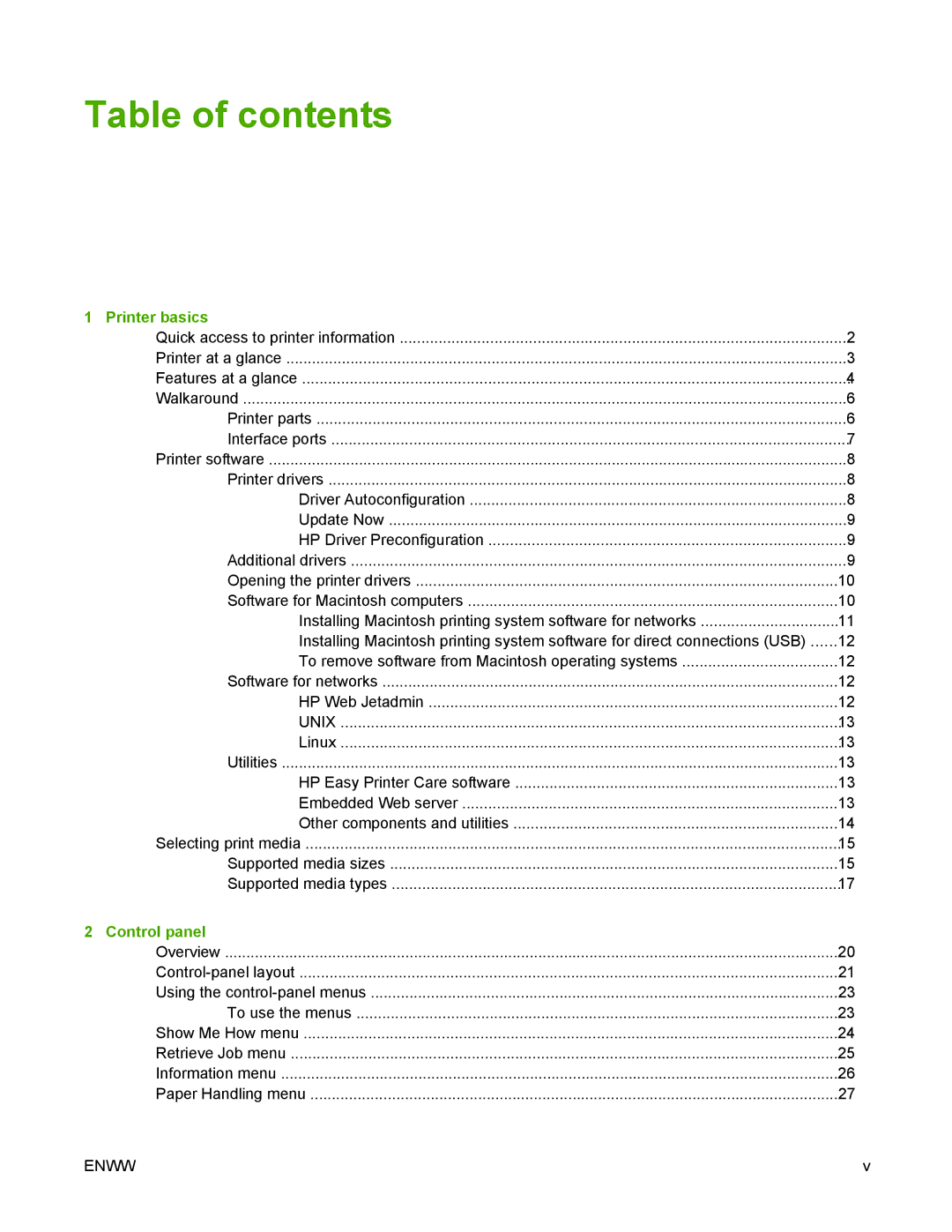 HP 5200 manual Table of contents 