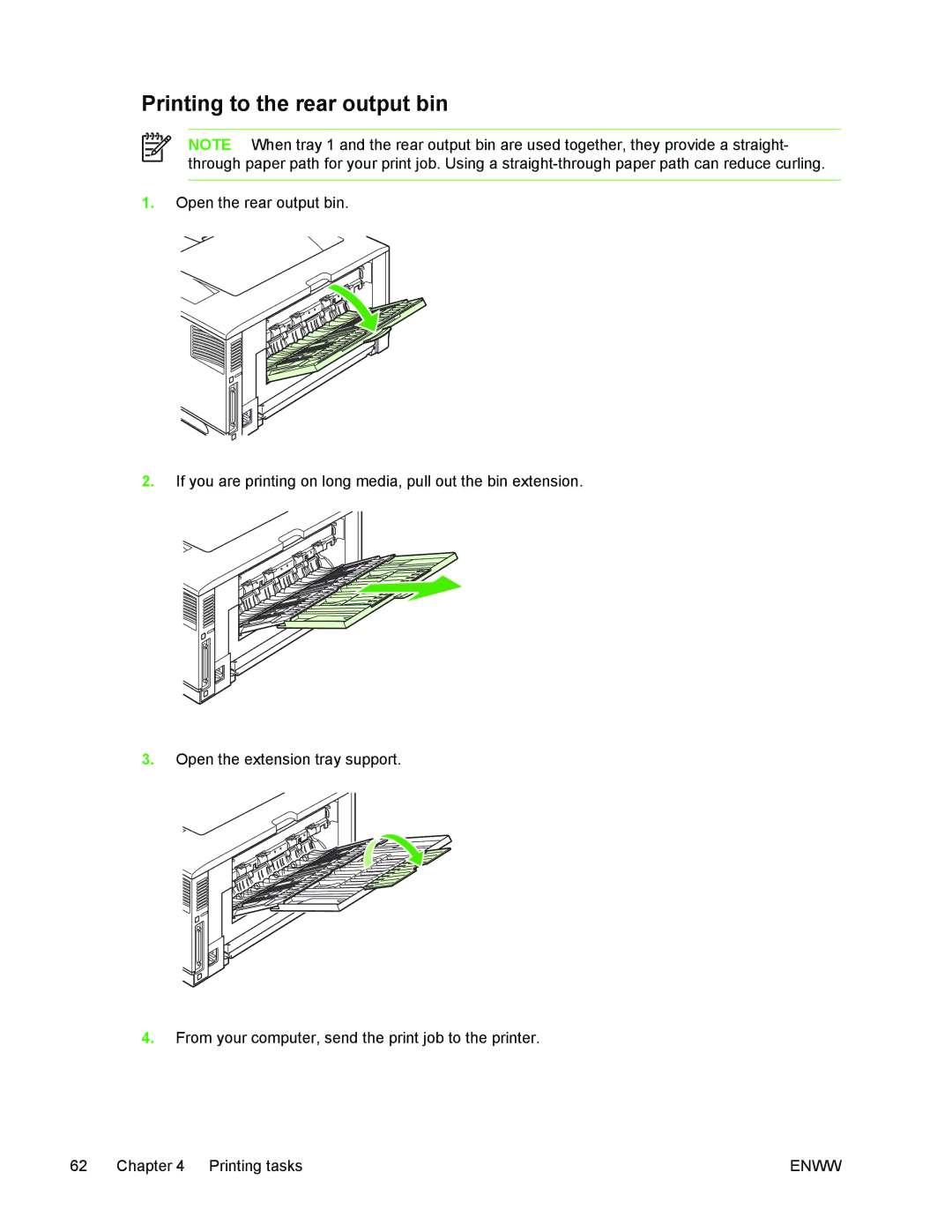 HP 5200 manual Printing to the rear output bin 