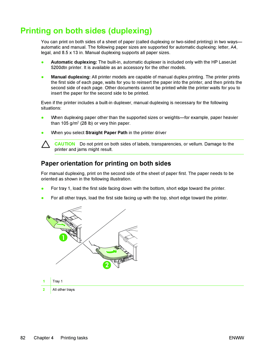 HP 5200 manual Printing on both sides duplexing, Paper orientation for printing on both sides 