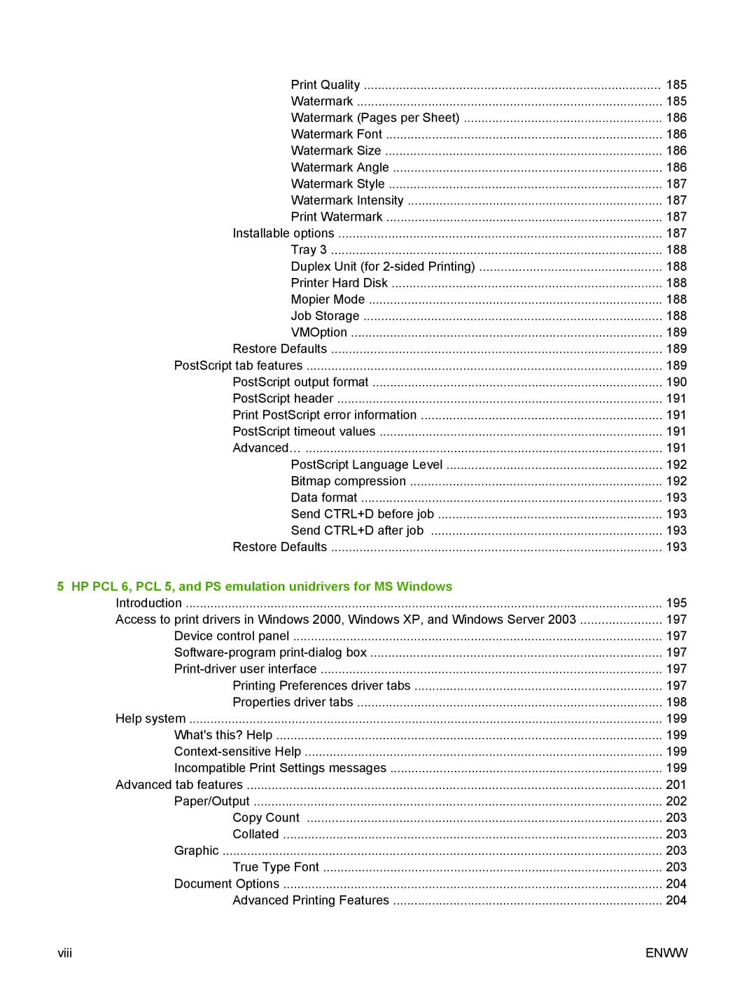 HP 5200L manual HP PCL 6, PCL 5, and PS emulation unidrivers for MS Windows 