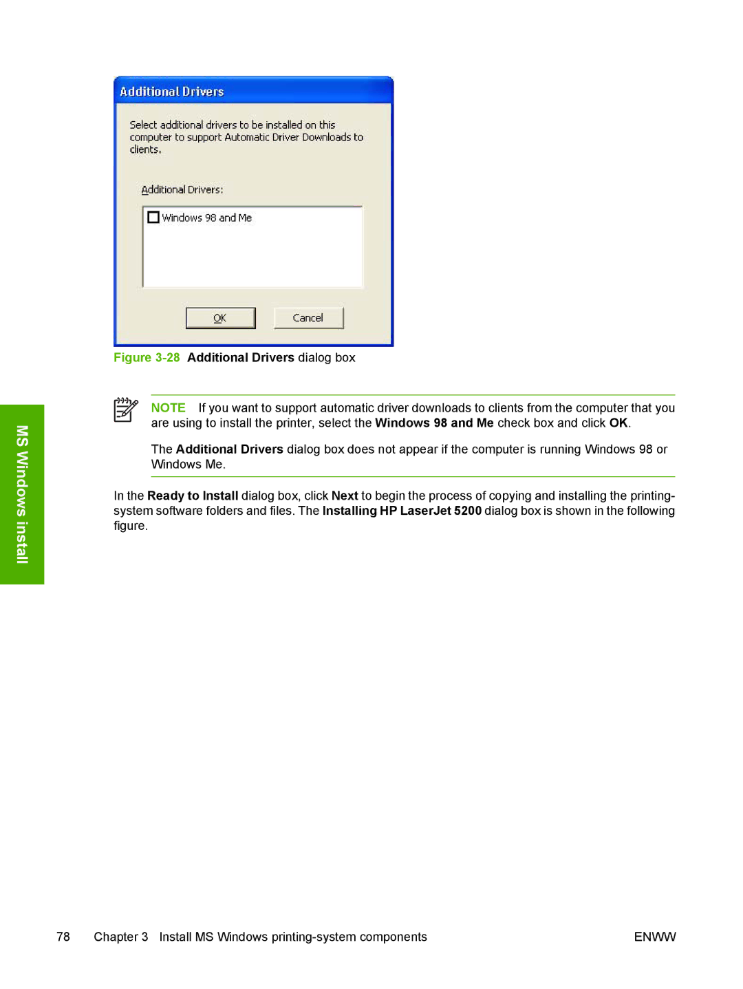 HP 5200L manual 28Additional Drivers dialog box 