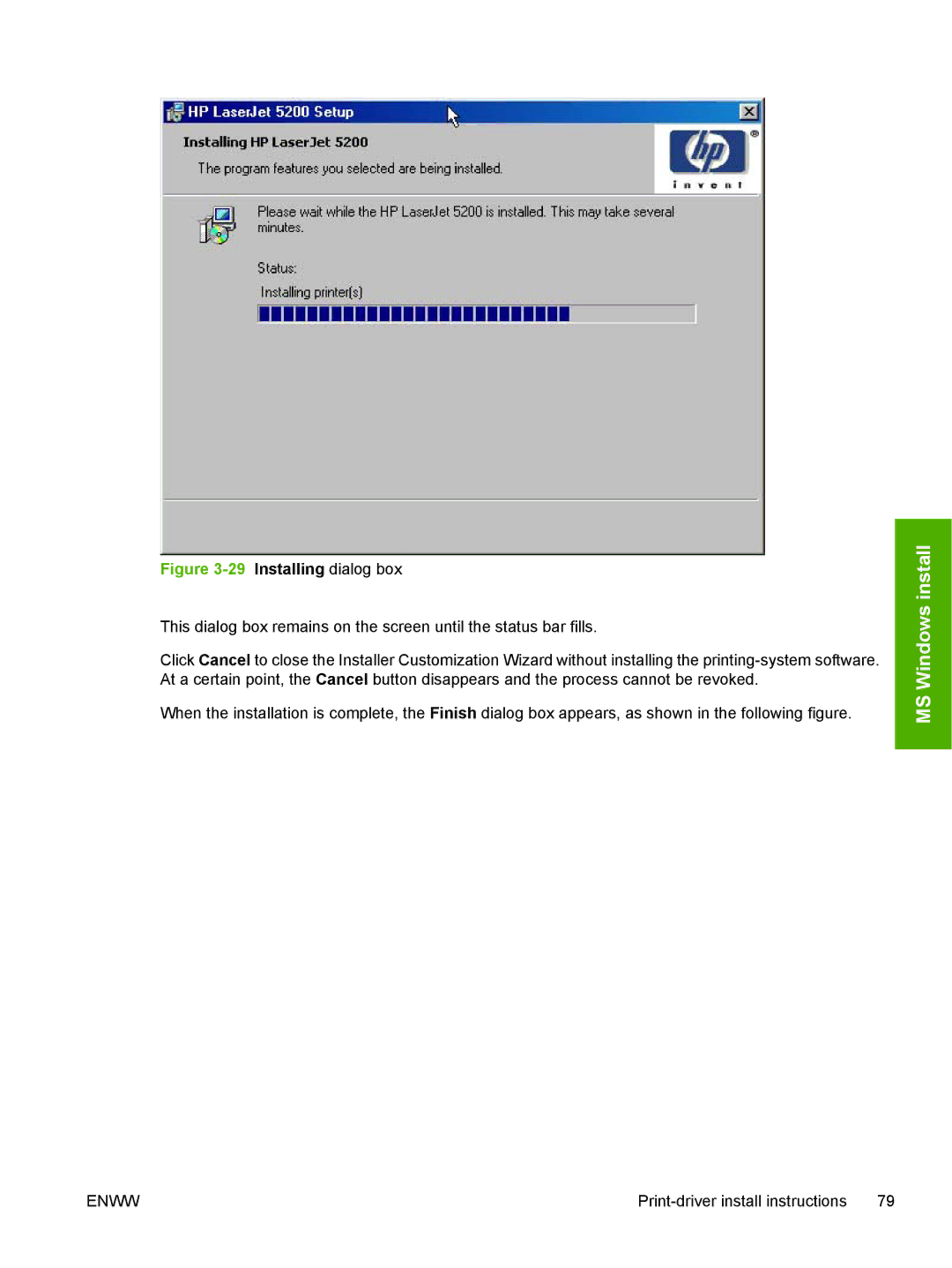 HP 5200L manual Installing dialog box 