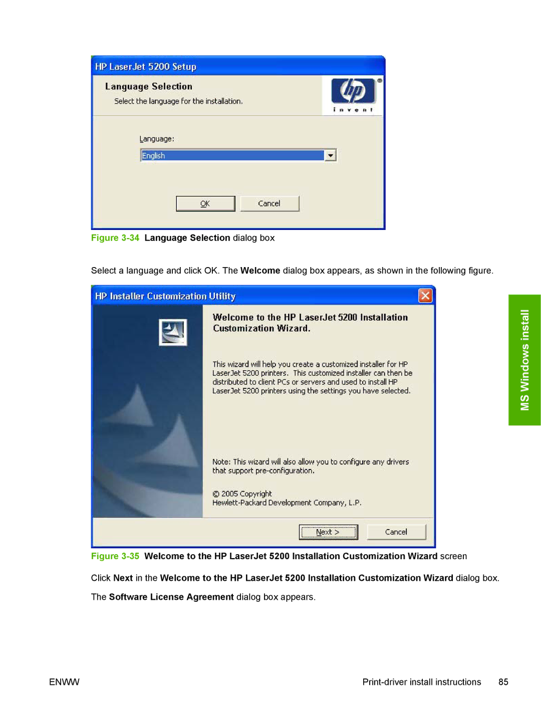 HP 5200L manual 34Language Selection dialog box 