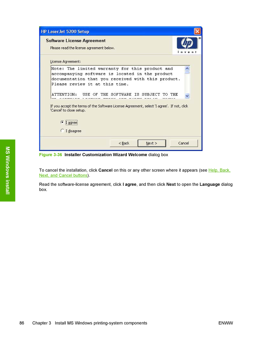 HP 5200L manual 36Installer Customization Wizard Welcome dialog box 