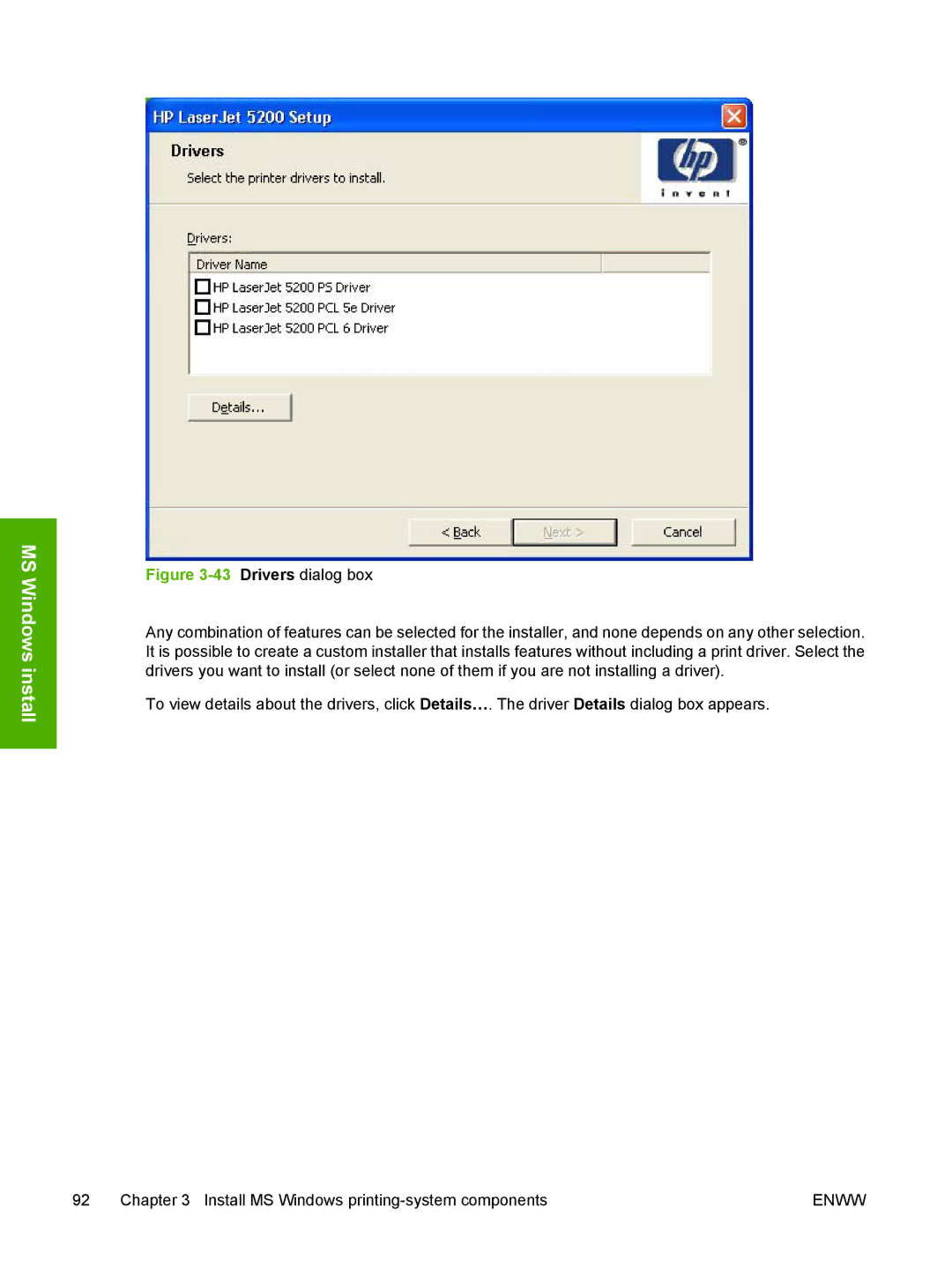 HP 5200L manual Drivers dialog box 