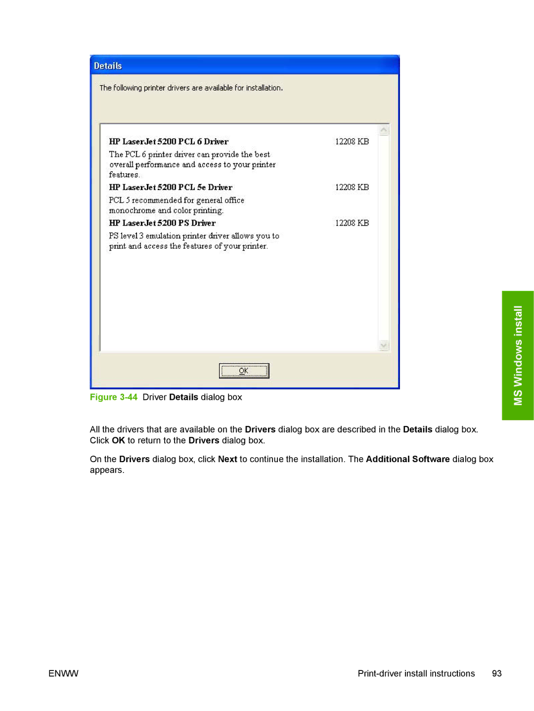 HP 5200L manual MS Windows install 